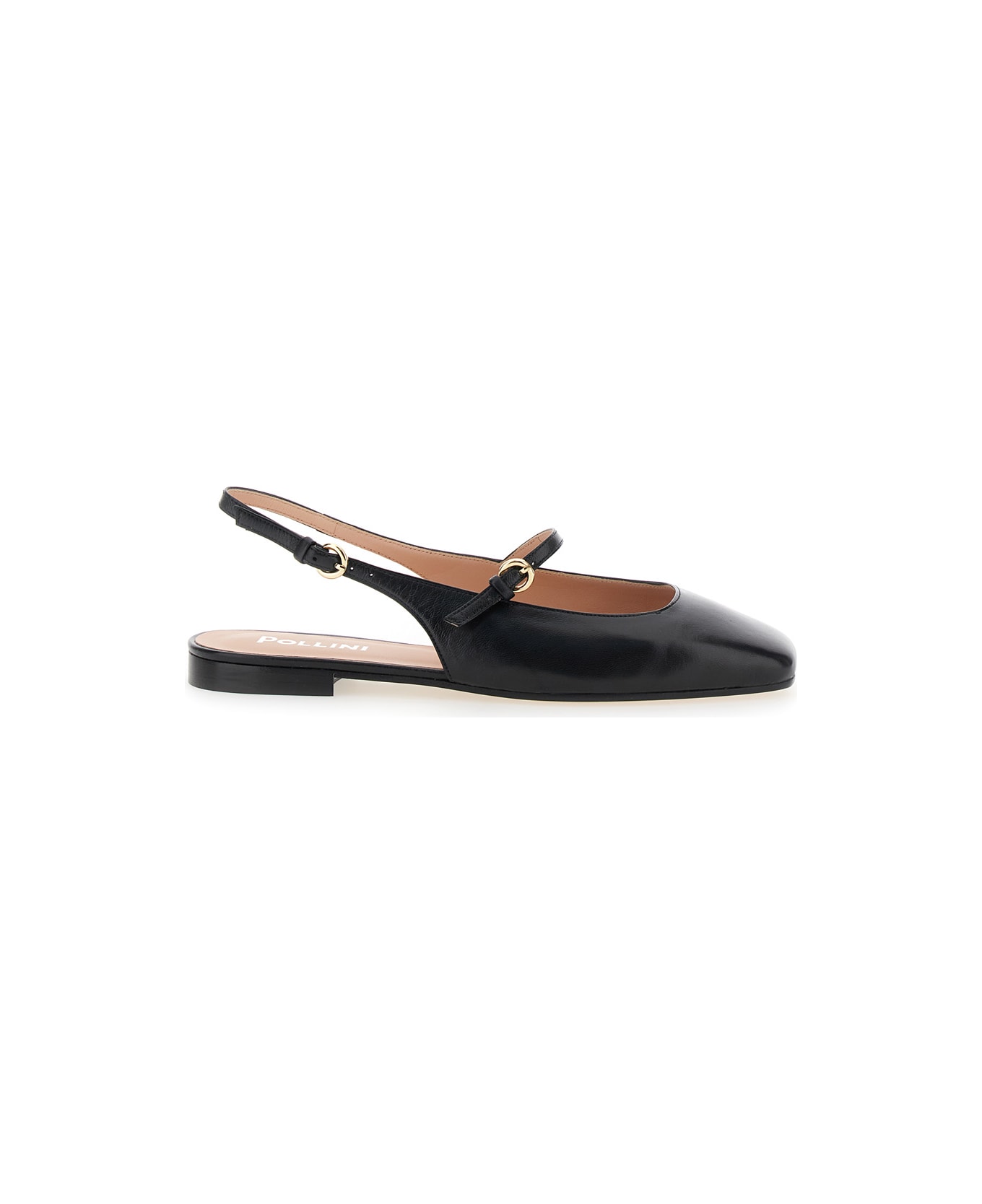 Pollini Black Slingback Ballerinas With Adjustable Strap In Leather Woman - Black