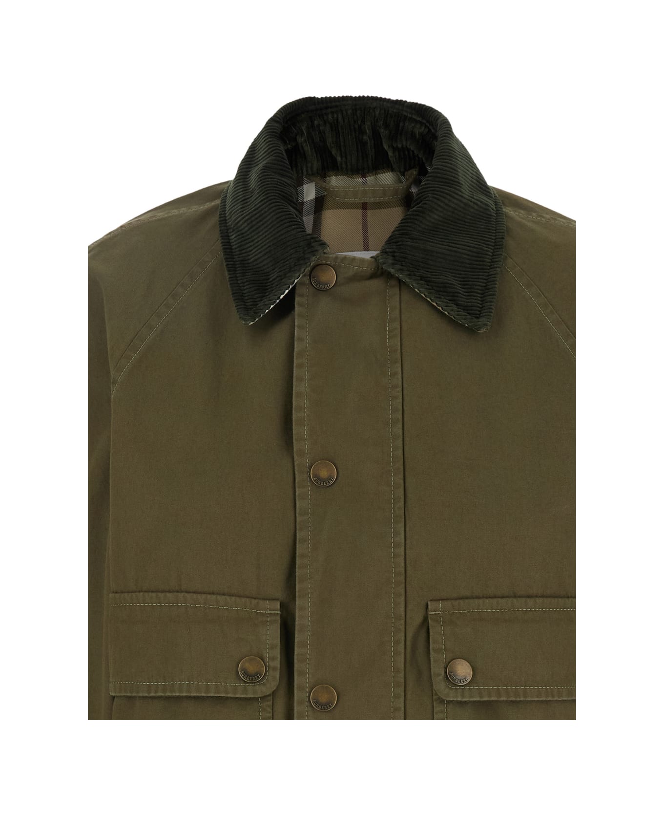 Burberry Green Cropped Jacket With Corduroy Collar In Cotton Woman - Green