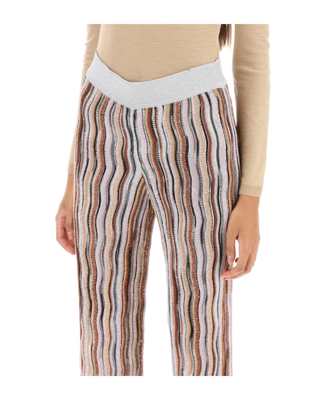 Missoni Sequined Knit Pants With Wavy Motif - MULTI PAILL ORANG RE (Metallic)