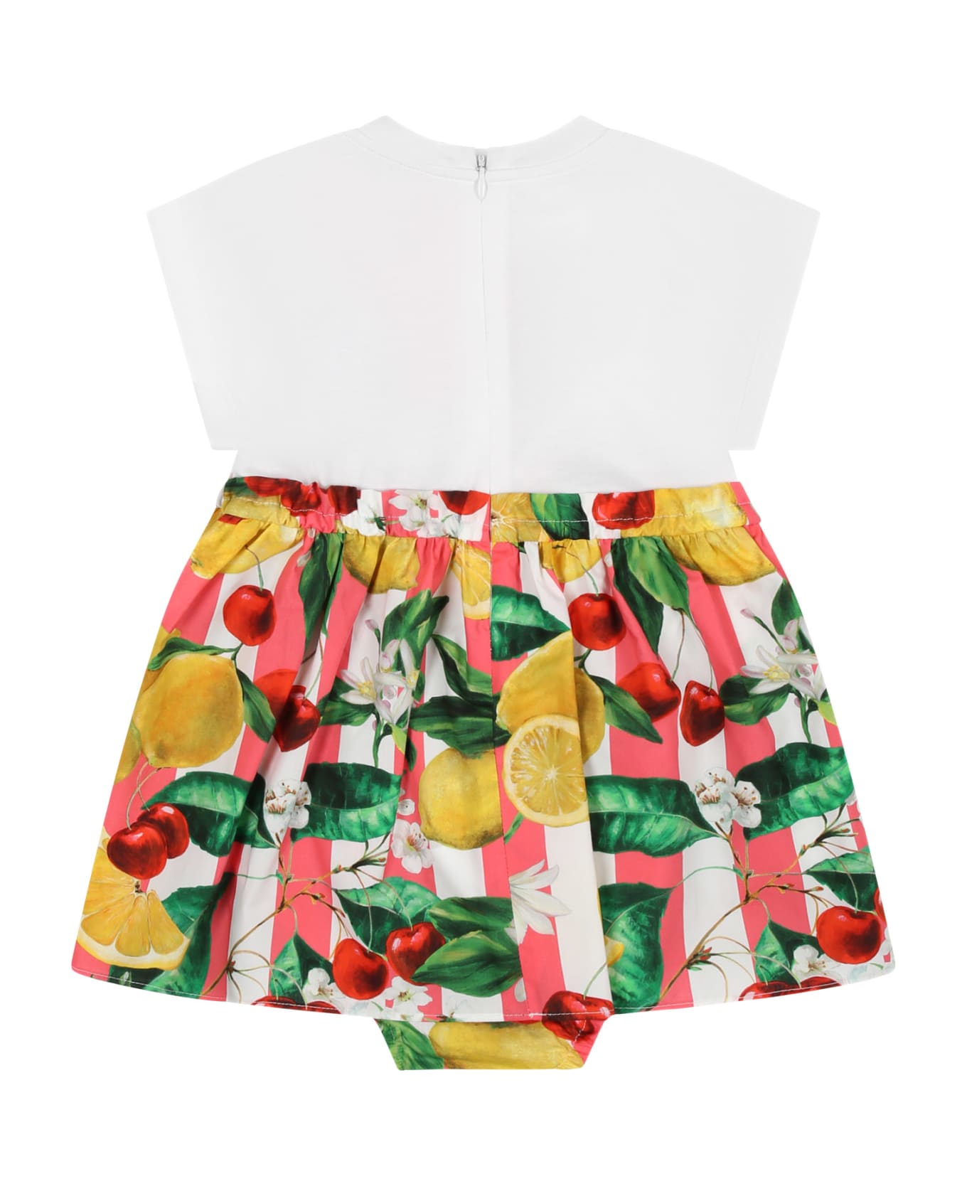 Dolce & Gabbana White Dress For Baby Girl With All-over Multicolor Fruits And Flowers - Multicolore ワンピース＆ドレス