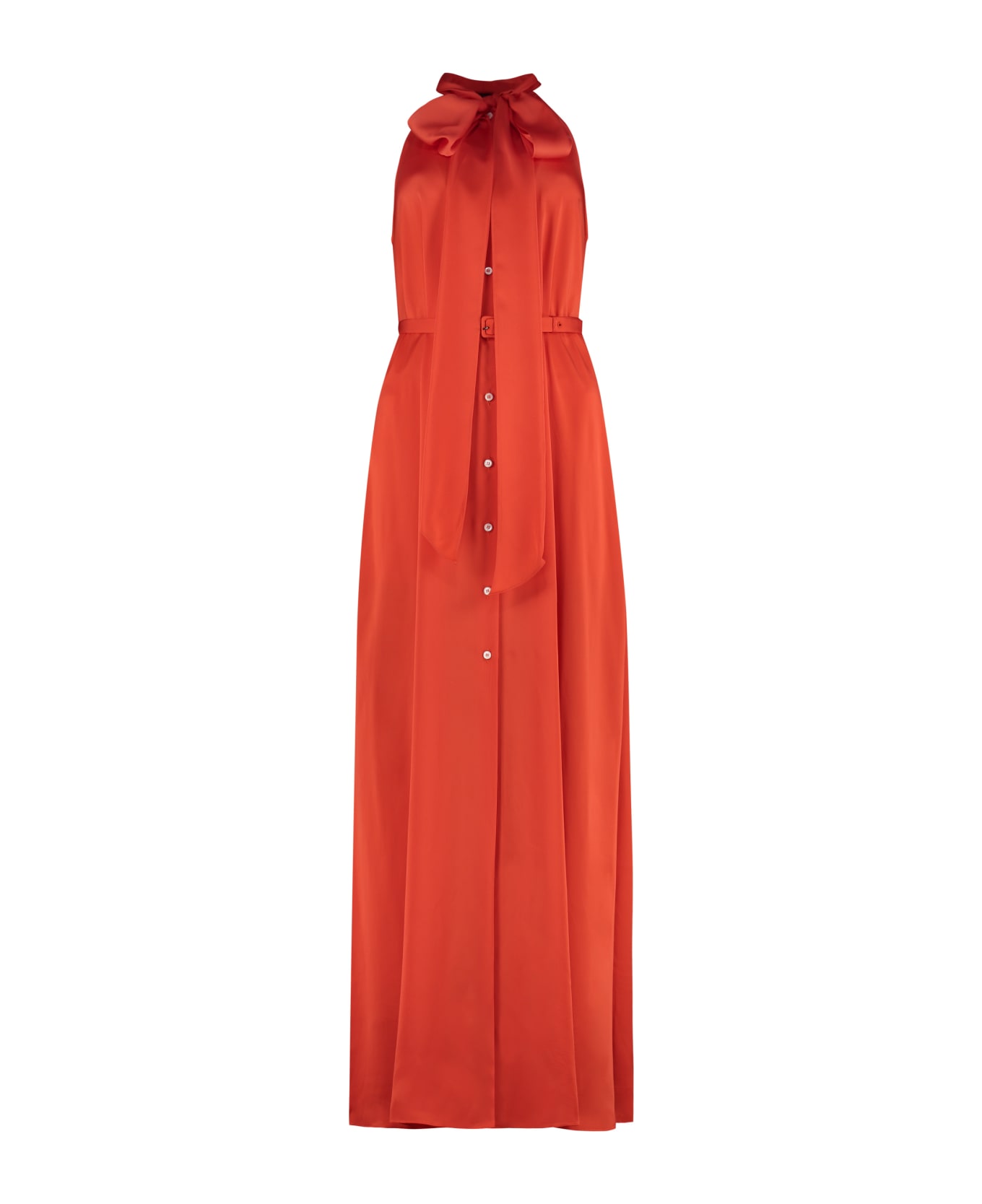 Aspesi Pussy-bow Silk Shirtdress - Orange