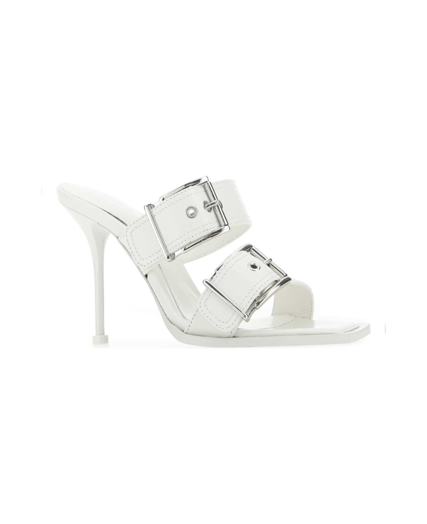 Alexander McQueen White Leather Mules - 9359 サンダル