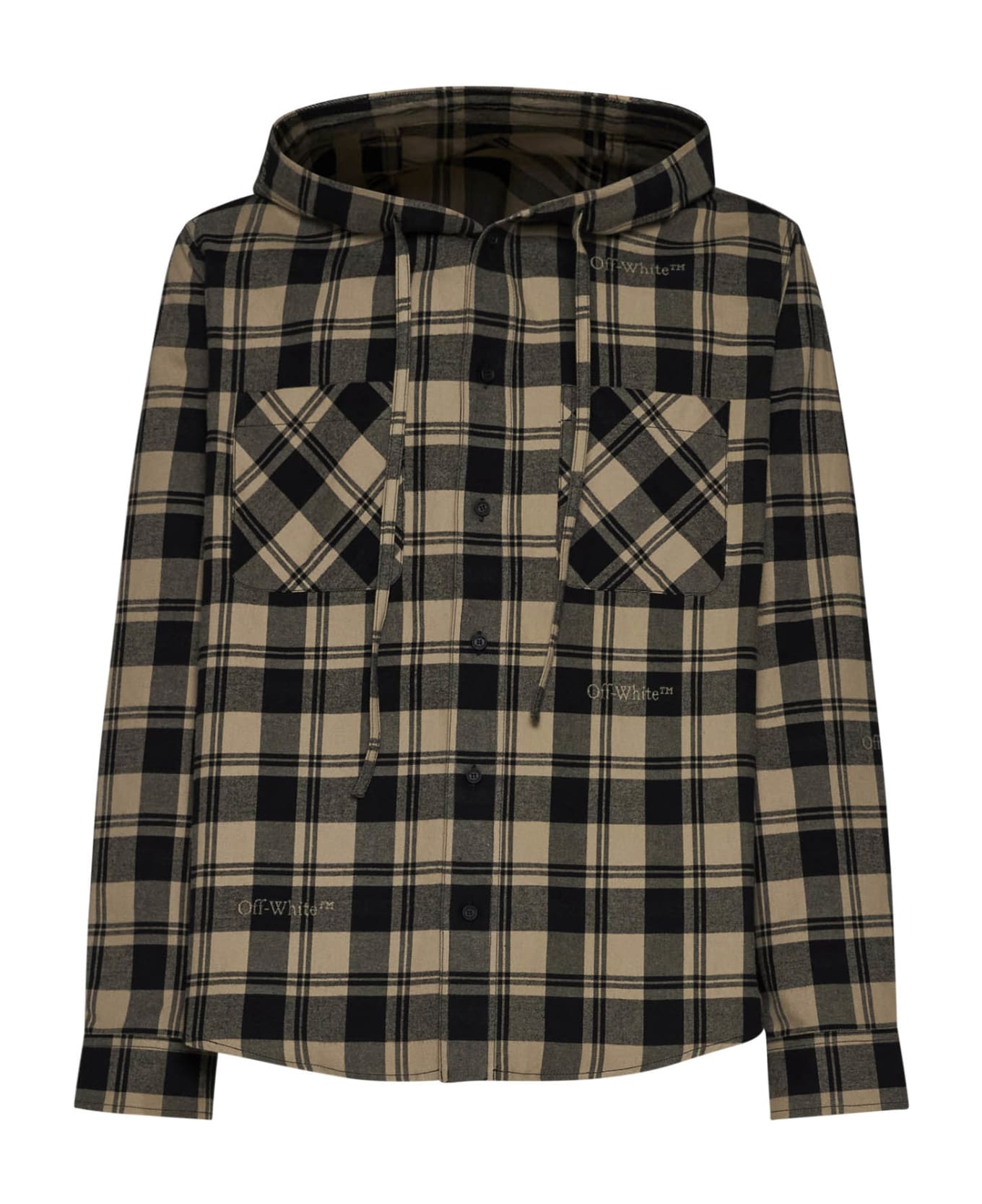 Off-White Flanel Hooded Check Shirt - Beige black no color