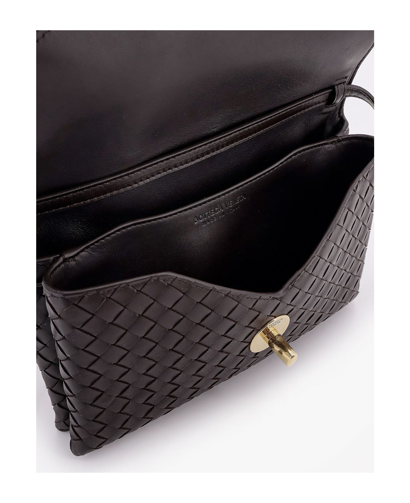 Bottega Veneta Knot Lock Leather Shoulder Bag With Intrecciato Motif - BROWN