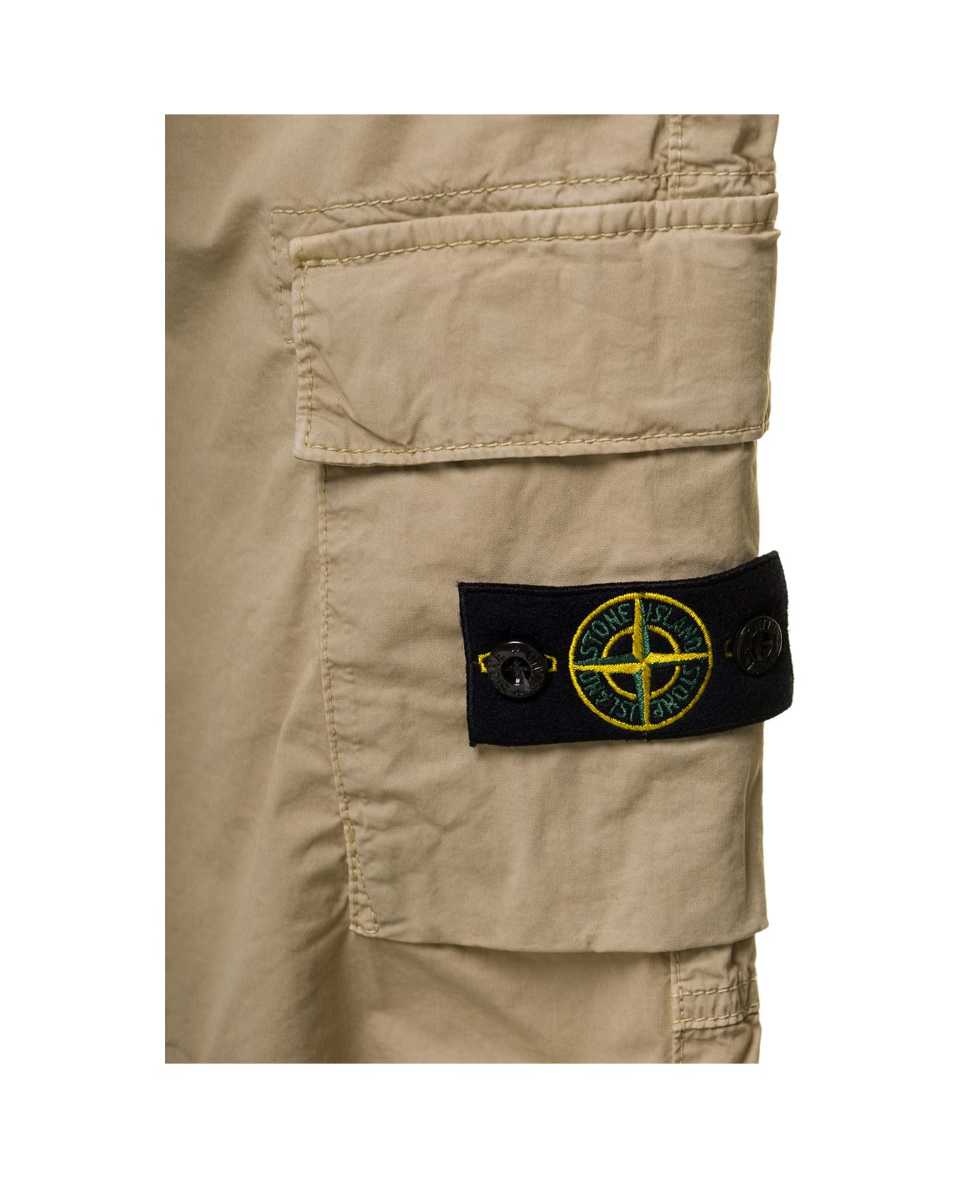 Stone Island Junior Beige Cargo Pants With Logo Patch And Pockets In Stretch Cotton Boy - Beige ボトムス