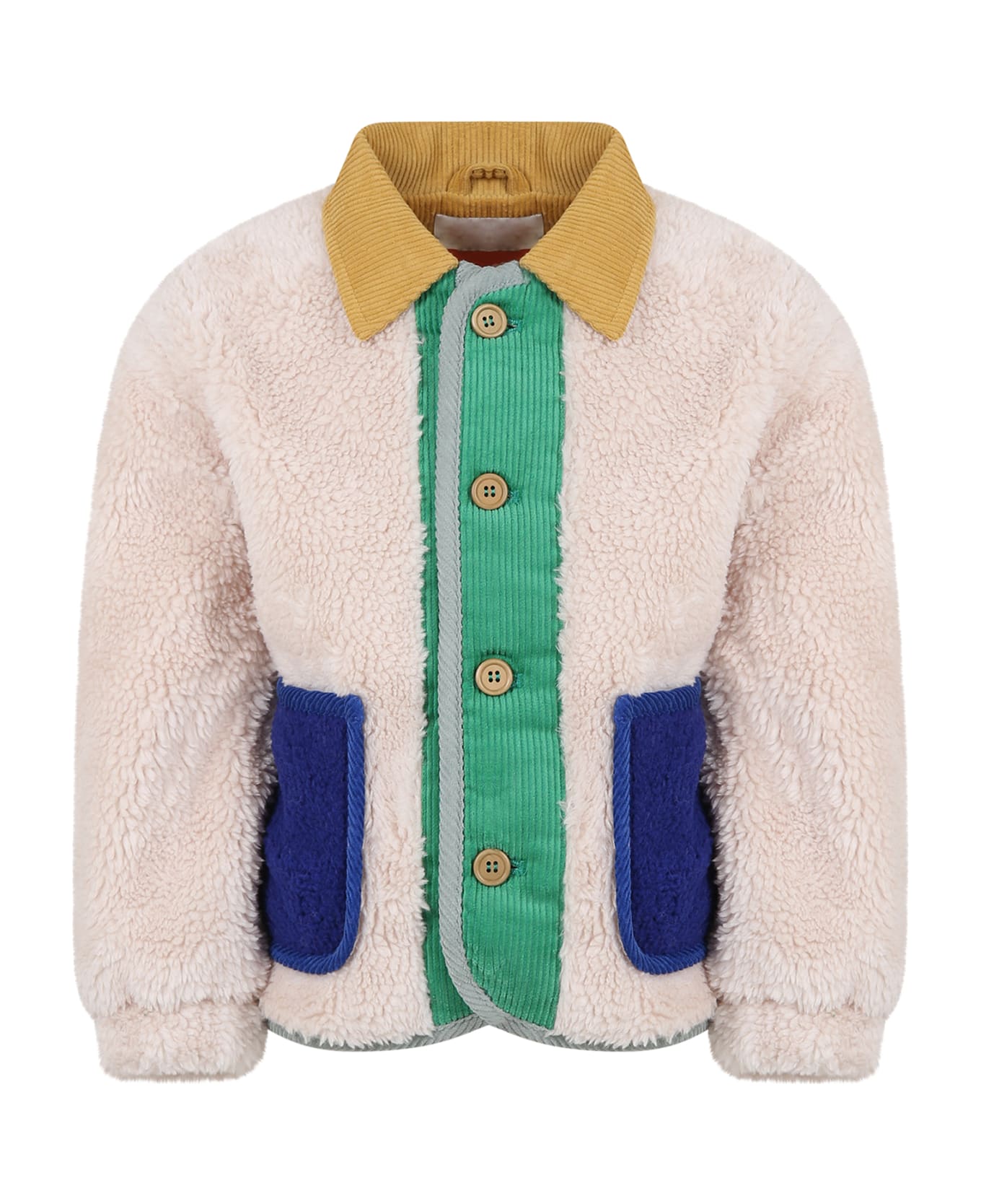 Bobo Choses Ivory Eco-fur Coat For Kids With Logo - Ivory コート＆ジャケット