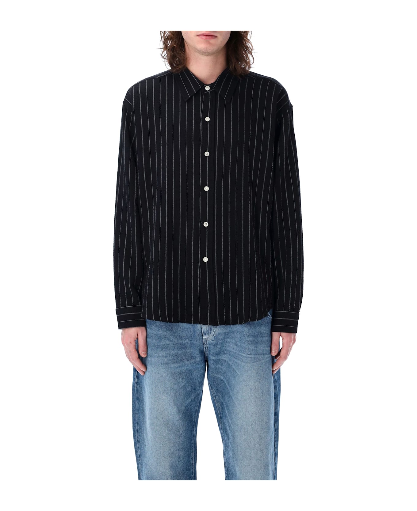 mfpen Vacation Shirt - BLACK TEXURED STRIPE