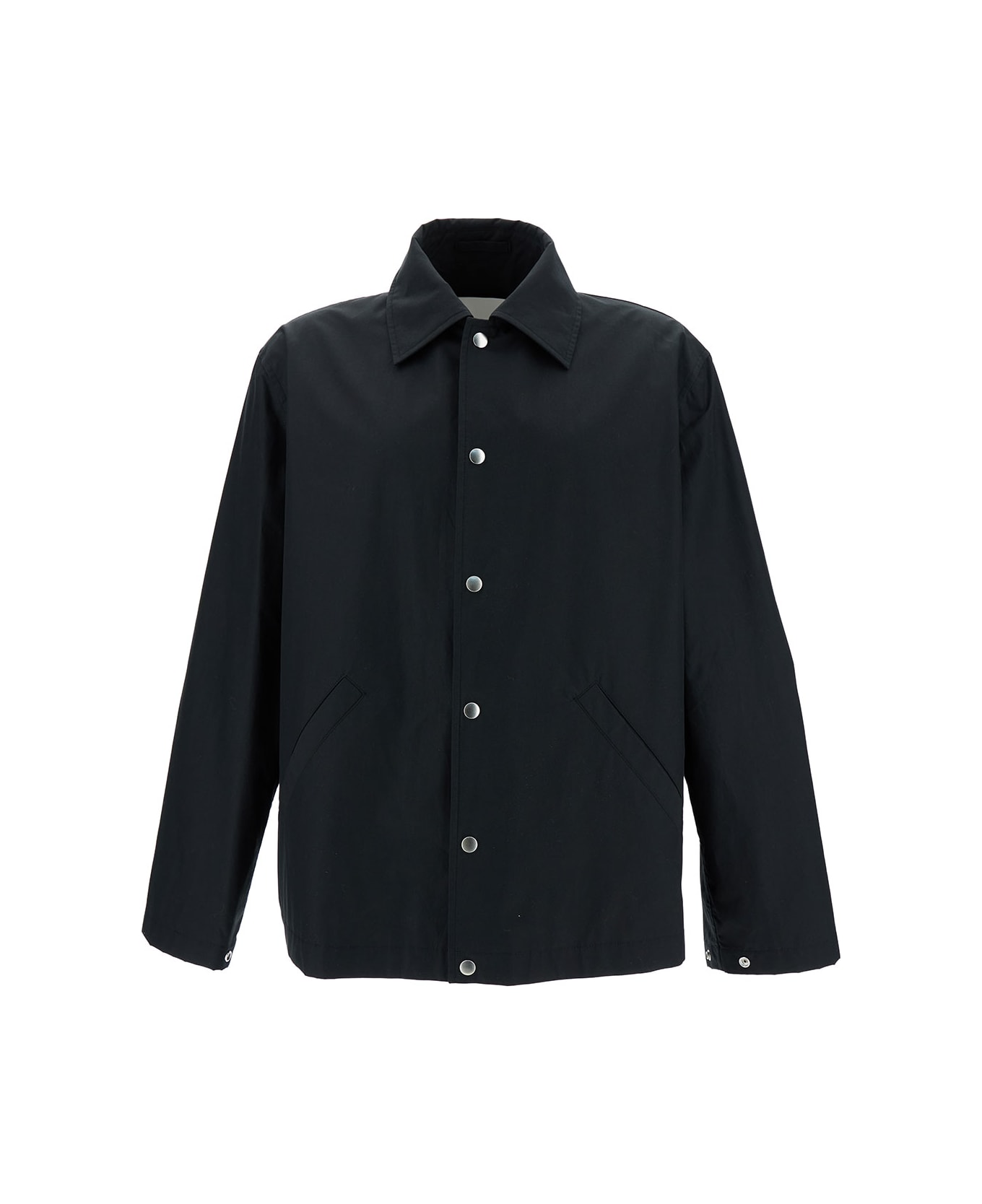 Jil Sander Black Jacket With Contrasting Logo Print At The Back In Cotton Man - Black