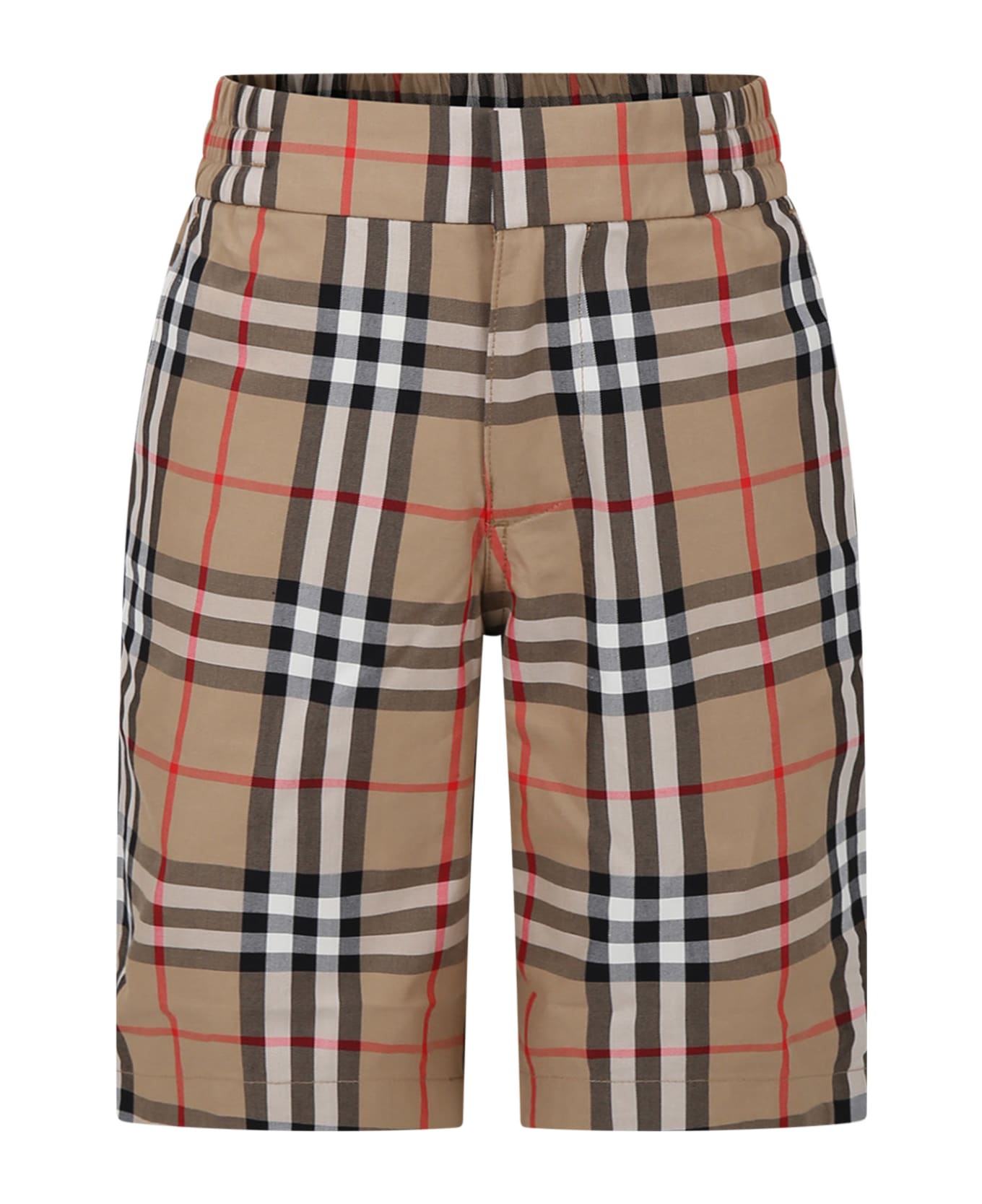 Burberry Beige Shorts For Boy With Iconic All-over Vintage Check - Beige ボトムス