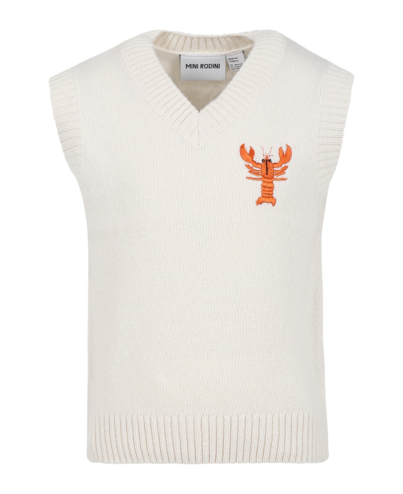 Mini Rodini Ivory Vest Sweater For Kids With Lobster - Ivory