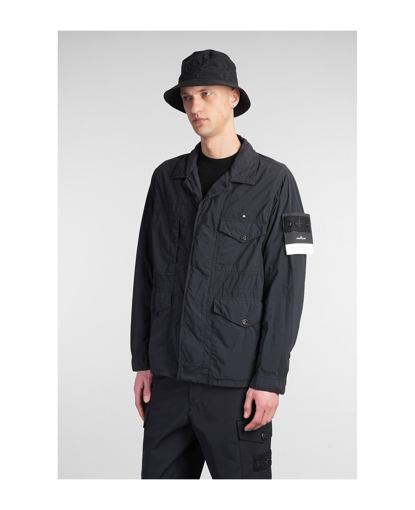 Stone Island Casual Jacket In Black Polyamide - black
