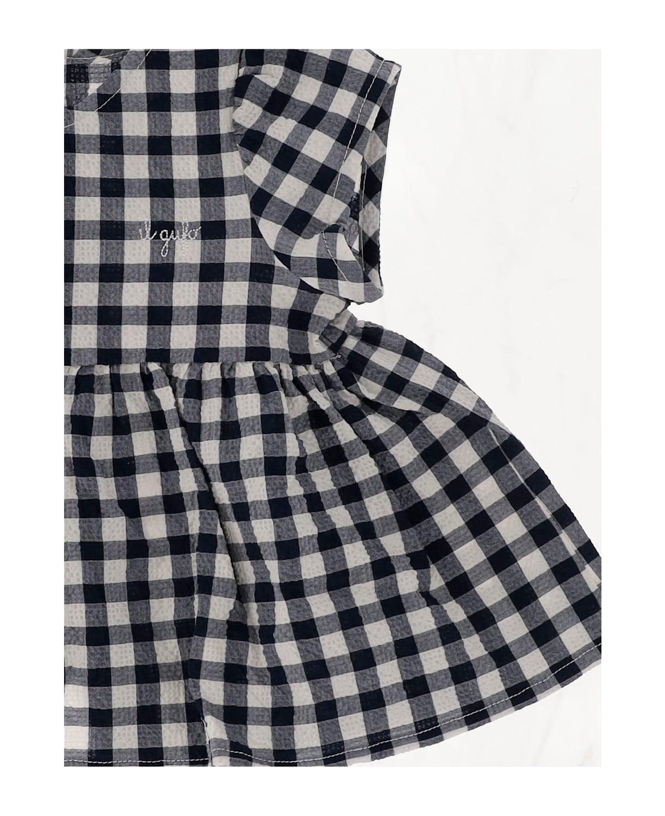 Il Gufo Stretch Cotton Dress With Plaid Pattern - Blue