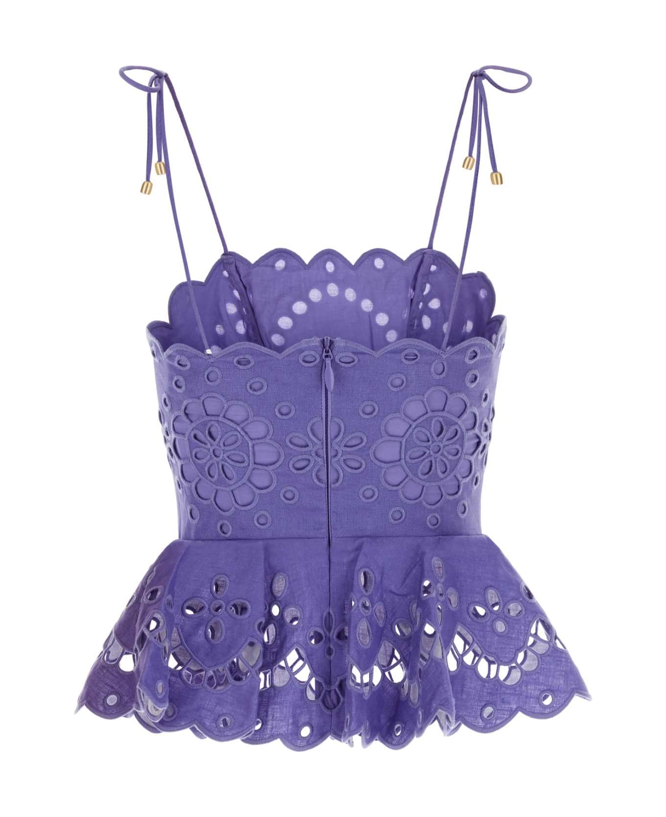 Zimmermann Purple Broderie Anglaise Pop Top - BLUE