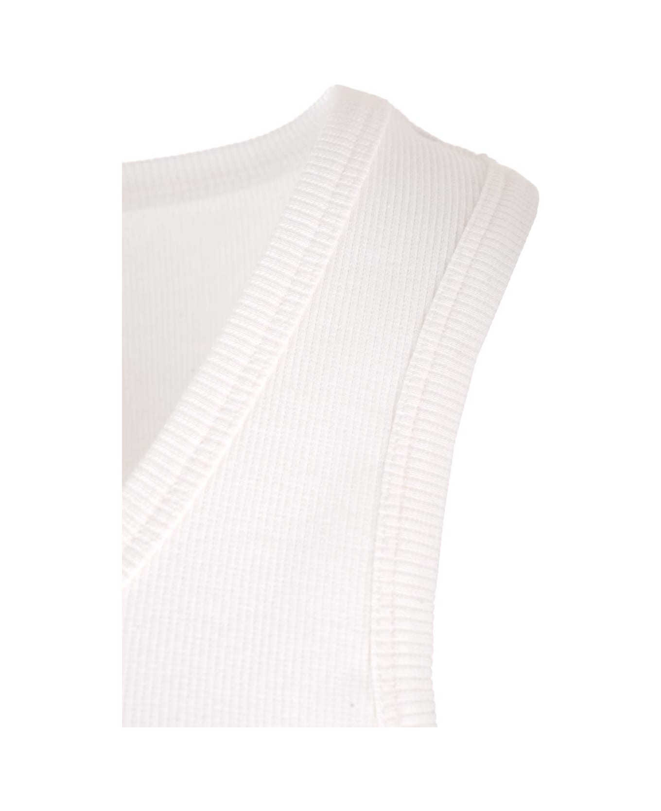 Moncler Ribbed Tank Top With Embroidered Logo - Beige タンクトップ