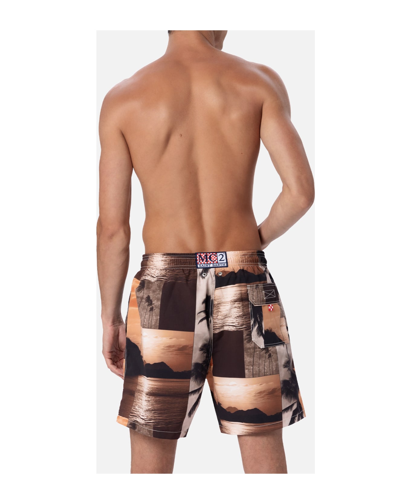 MC2 Saint Barth Man Mid-length Gustavia Swim-shorts With Photo Sunset Print | Ai Co-created Design By Rickdick - Powered By Red-eye - BROWN