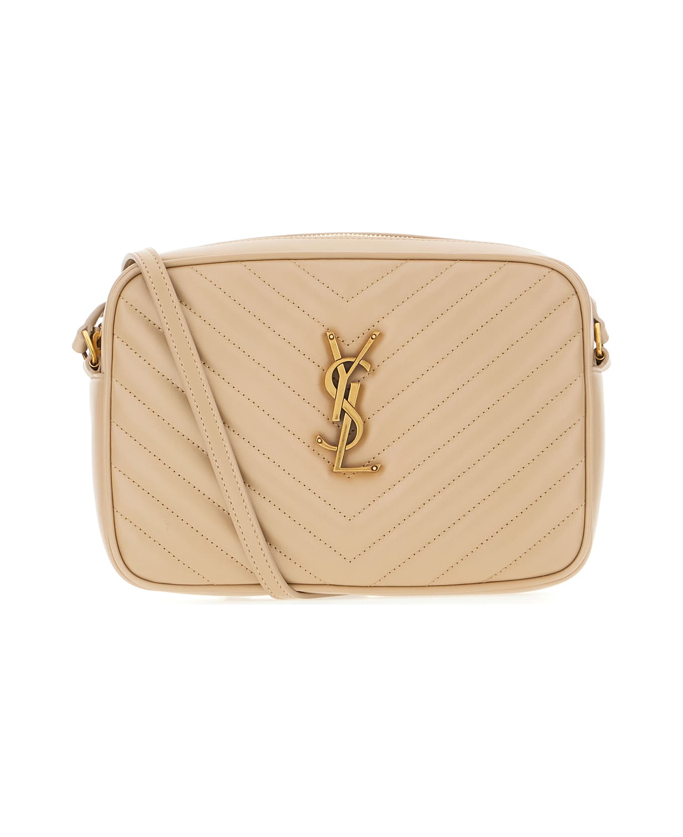 Saint Laurent Cappuccino Leather Lou Crossbody Bag - BEIGE