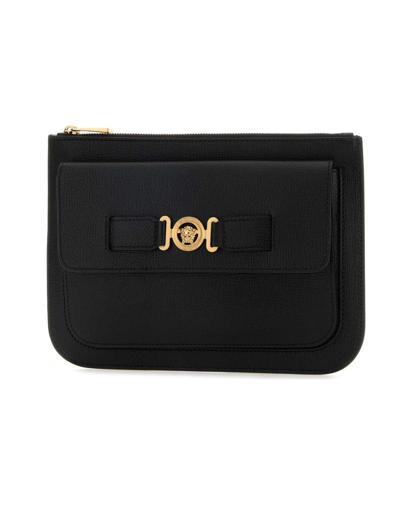 Versace Black Leather Medusa Biggie Clutch - BLACKVERSACEGOLD