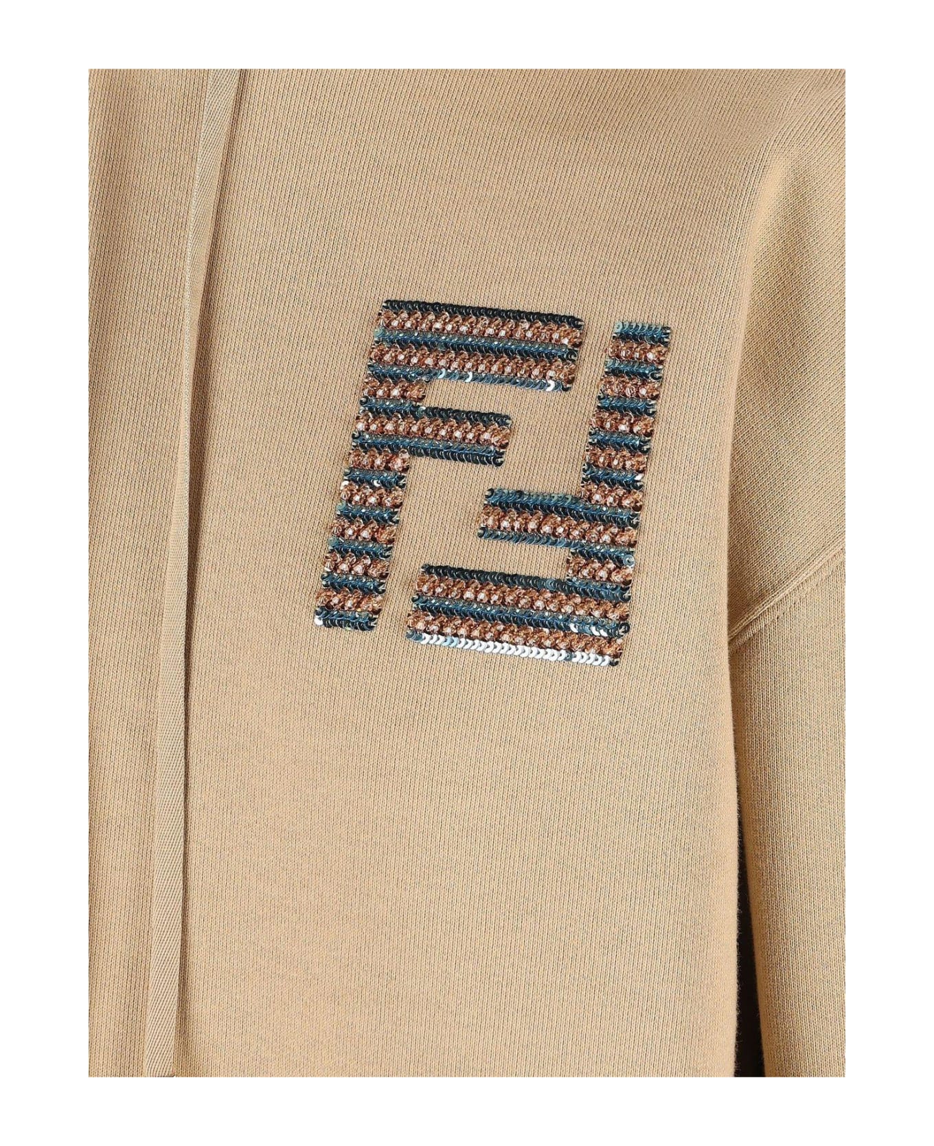 Fendi Ff Sequin-embellished Drawstring Hoodie - Beige