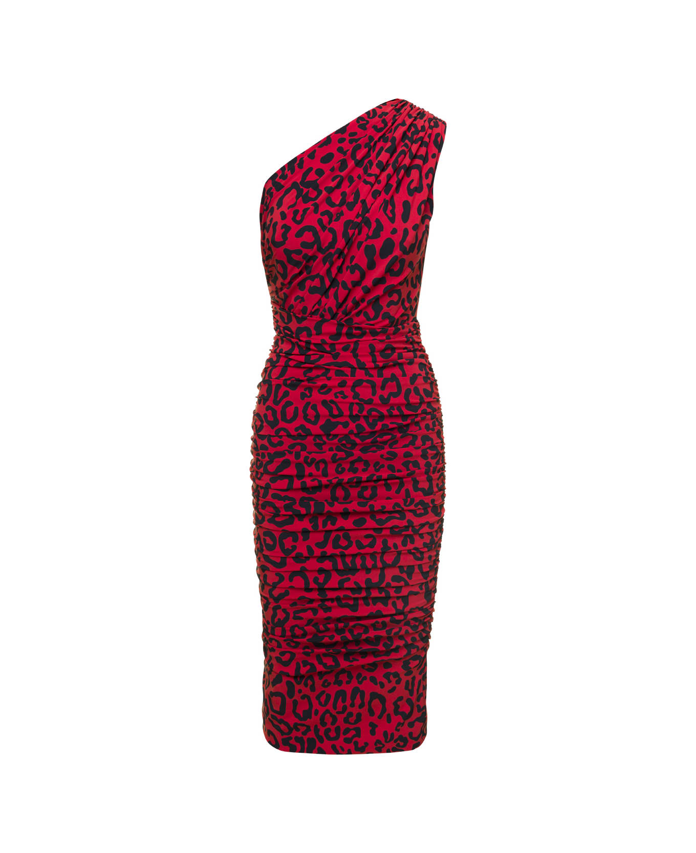 Dolce & Gabbana Red One-shoulder Leopard-print Midi Dress In Jersey Woman Dolce & Gabbana - Red