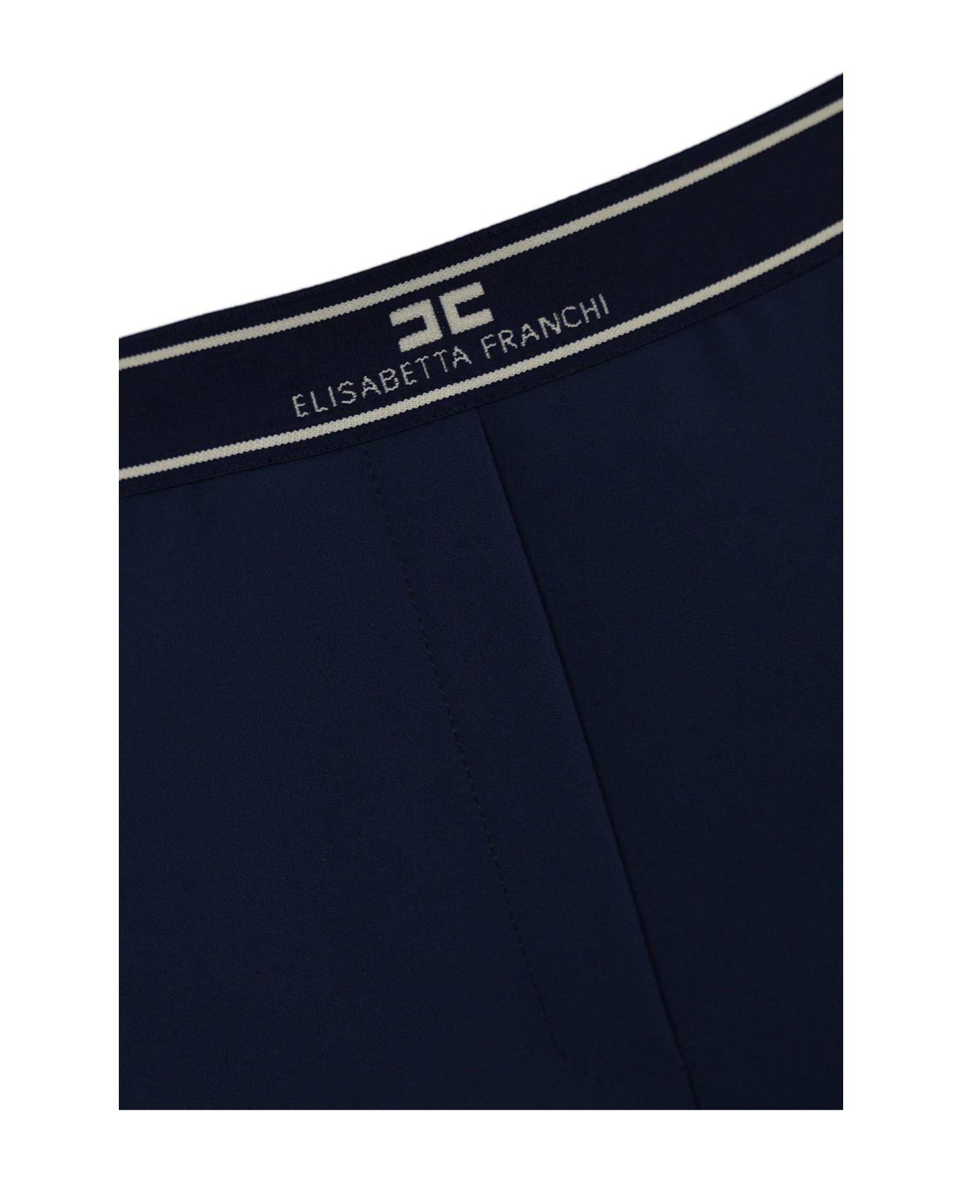 Elisabetta Franchi Straight Crepe Trousers With Logo Band - Navy