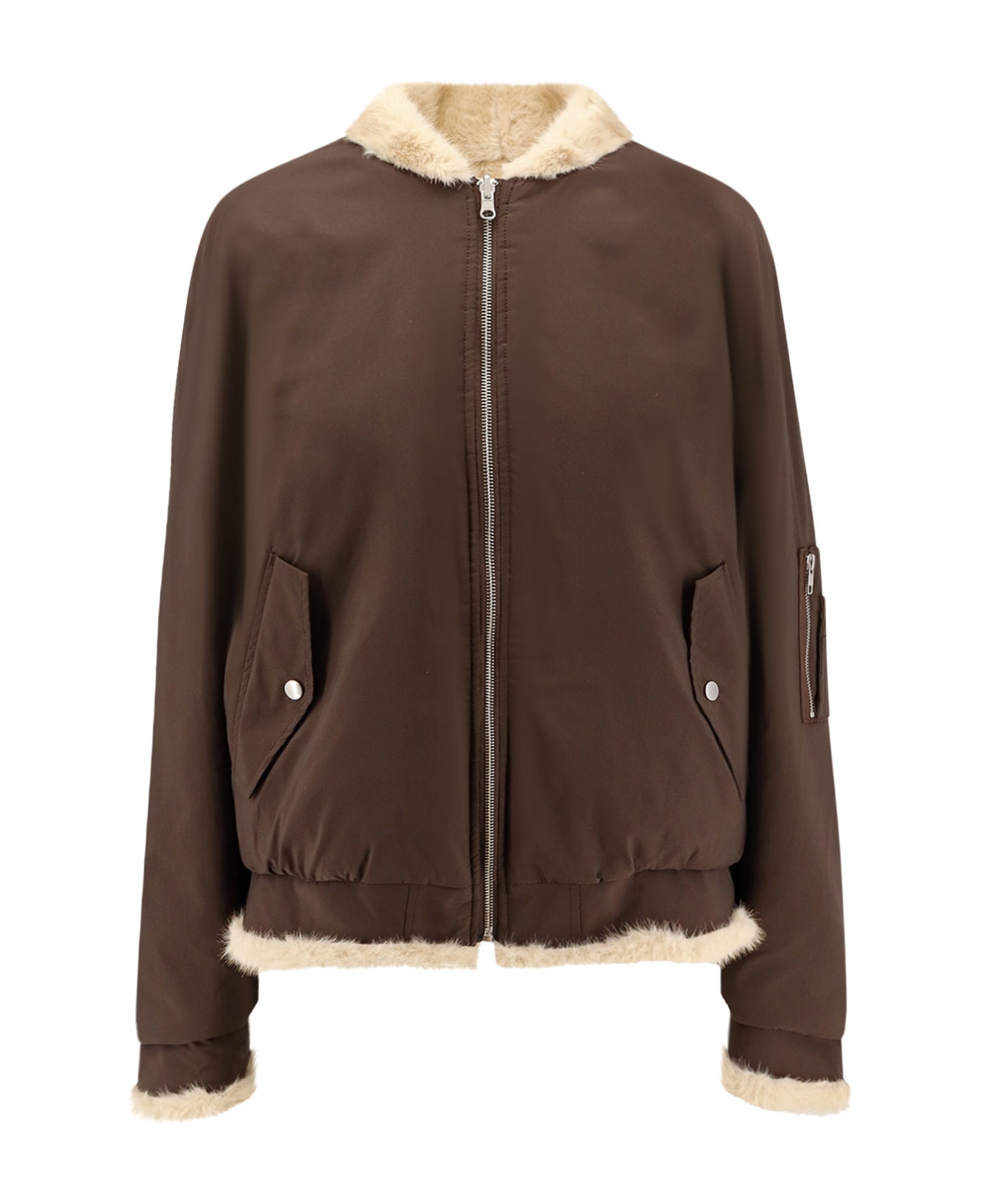 MM6 Maison Margiela Reversible Nylon And Faux Shearling Bomber Jacket - Marrone/beige
