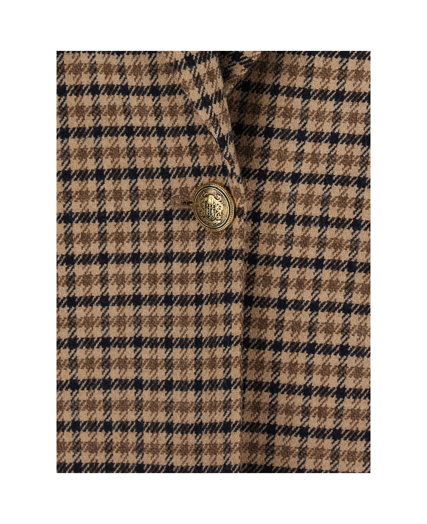 TwinSet Beige Single-breasted Jacket With All-over Check Motif In Wool Blend Woman - Beige