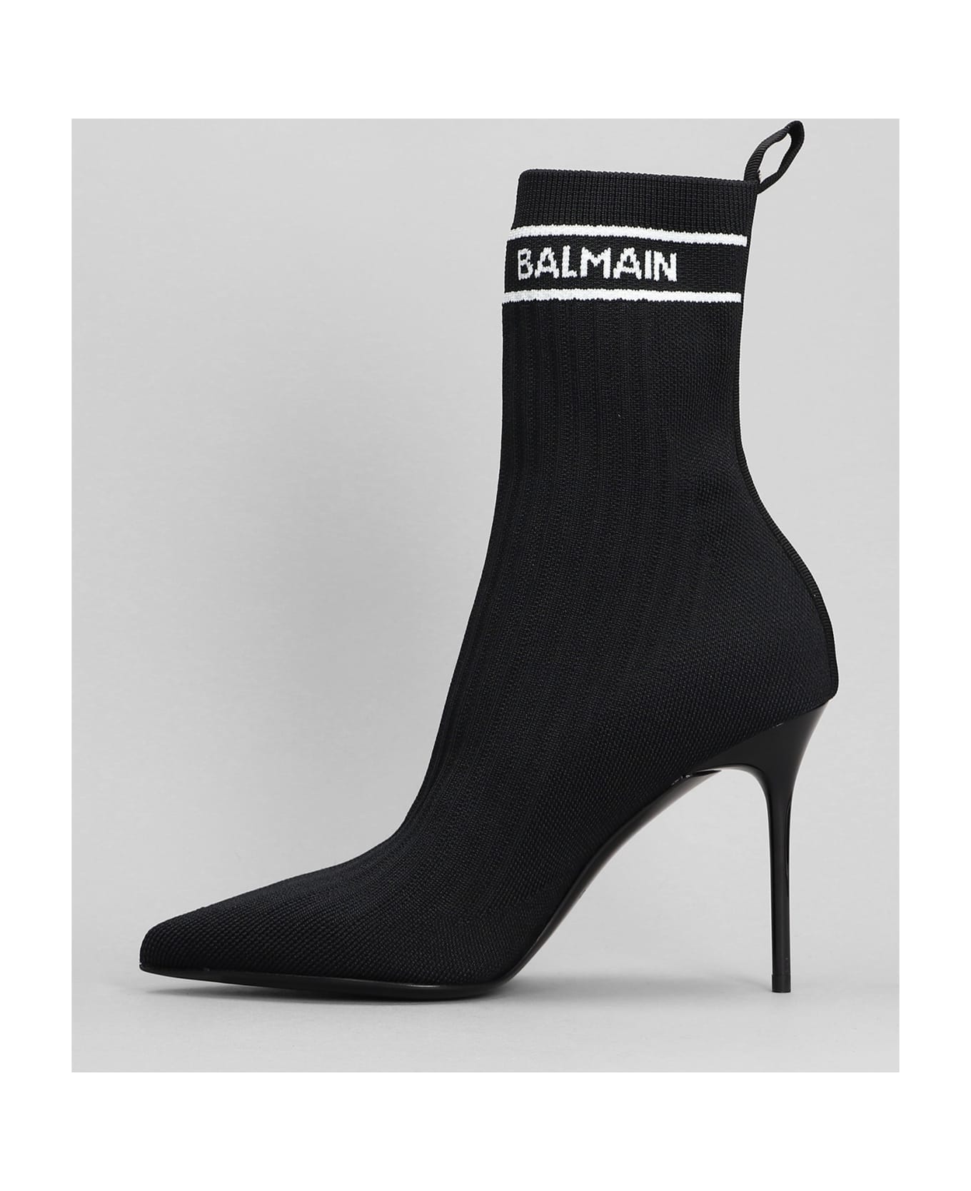 Balmain High Heels Ankle Boots In Black Polyester - black