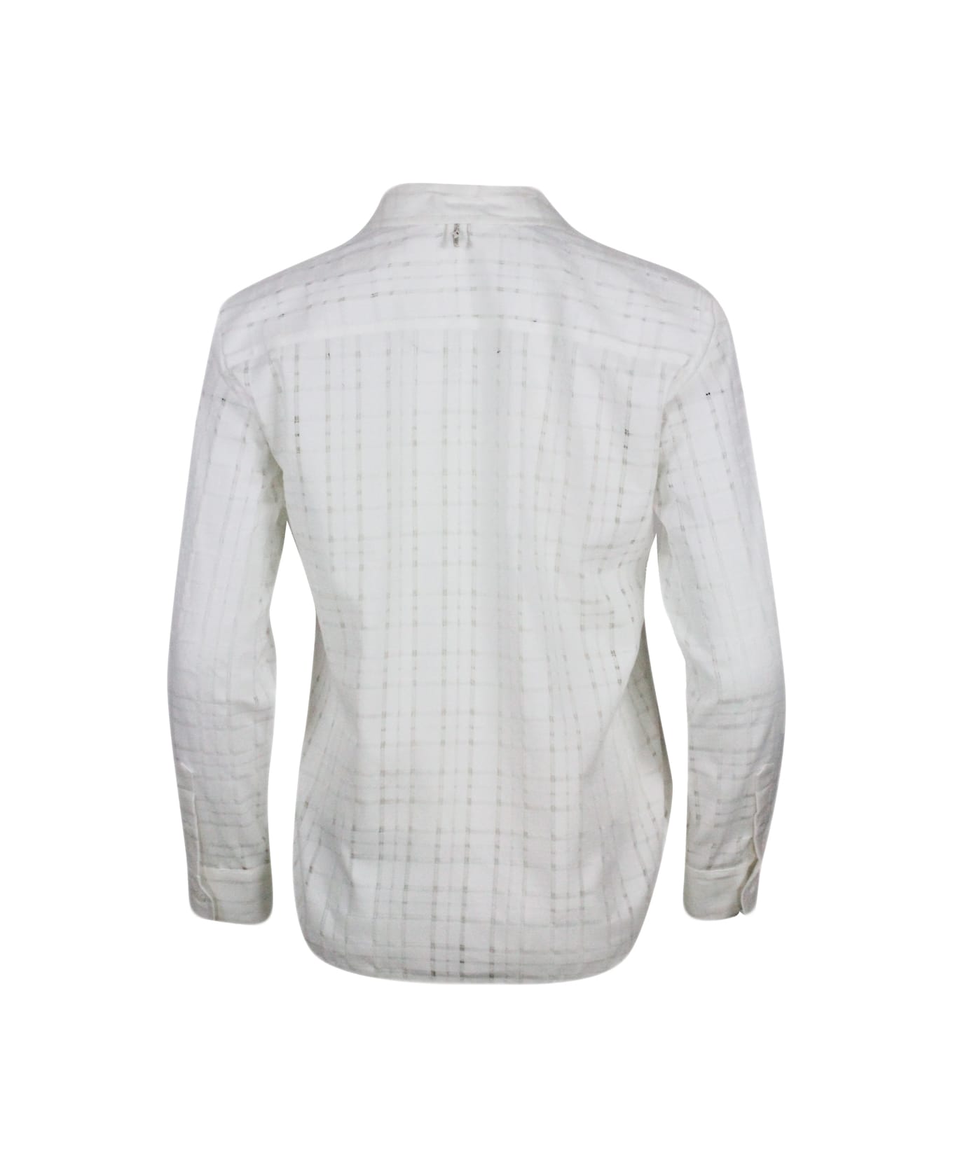 Lorena Antoniazzi Long-sleeved Shirt In Stretch Cotton With Perforated Window Work And Including Coordinated Top - cream シャツ