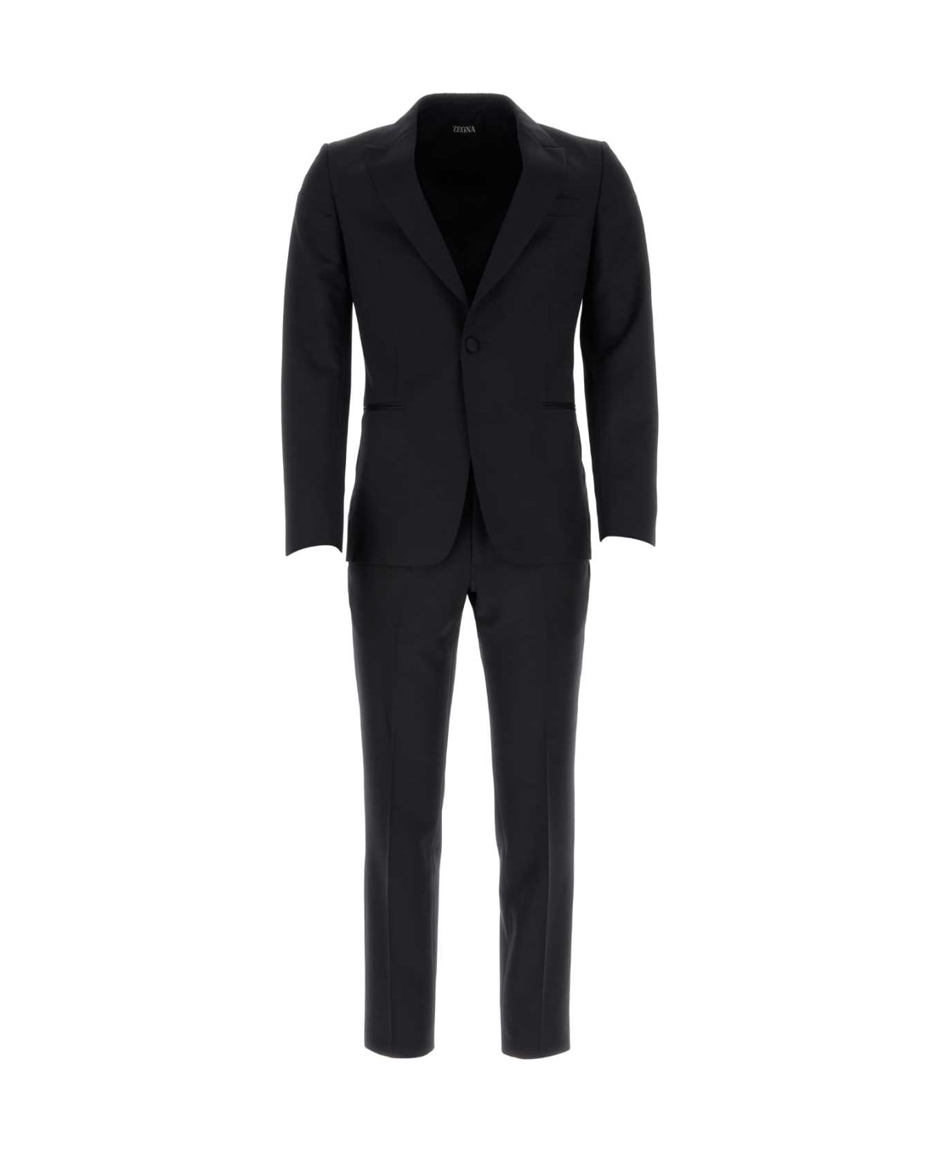 Zegna Black Wool Blend Suit - 8R