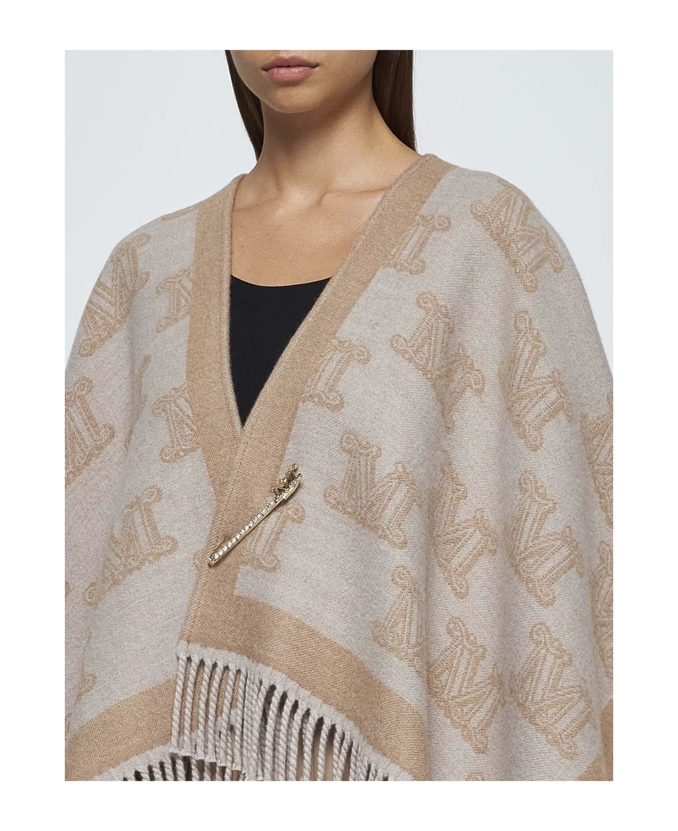 Max Mara Frine Safety-pin Wool Poncho Max Mara Studio - Beige