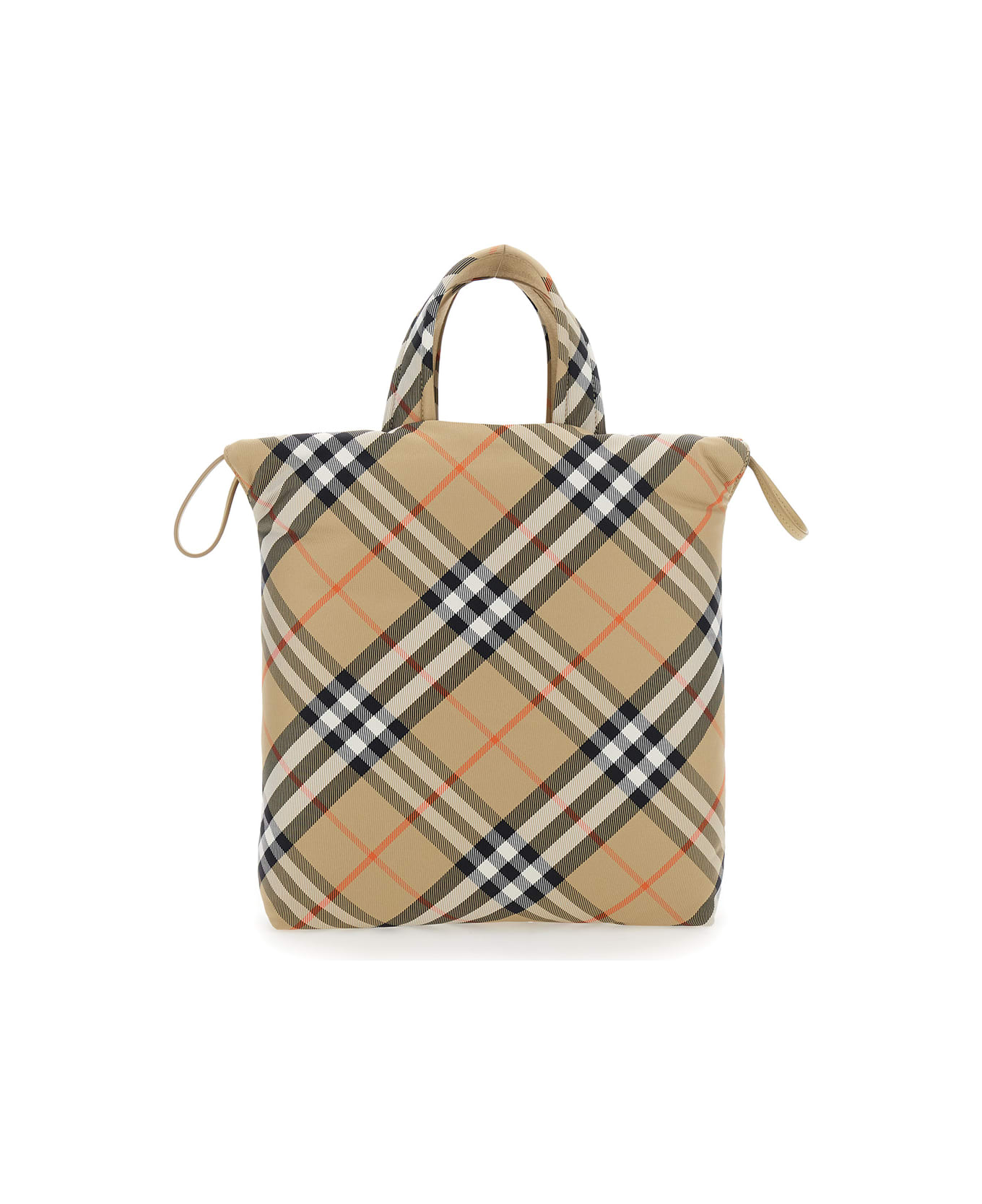 Burberry Beige Handbag With All-over Check Motif In Tech Fabric Girl - Beige