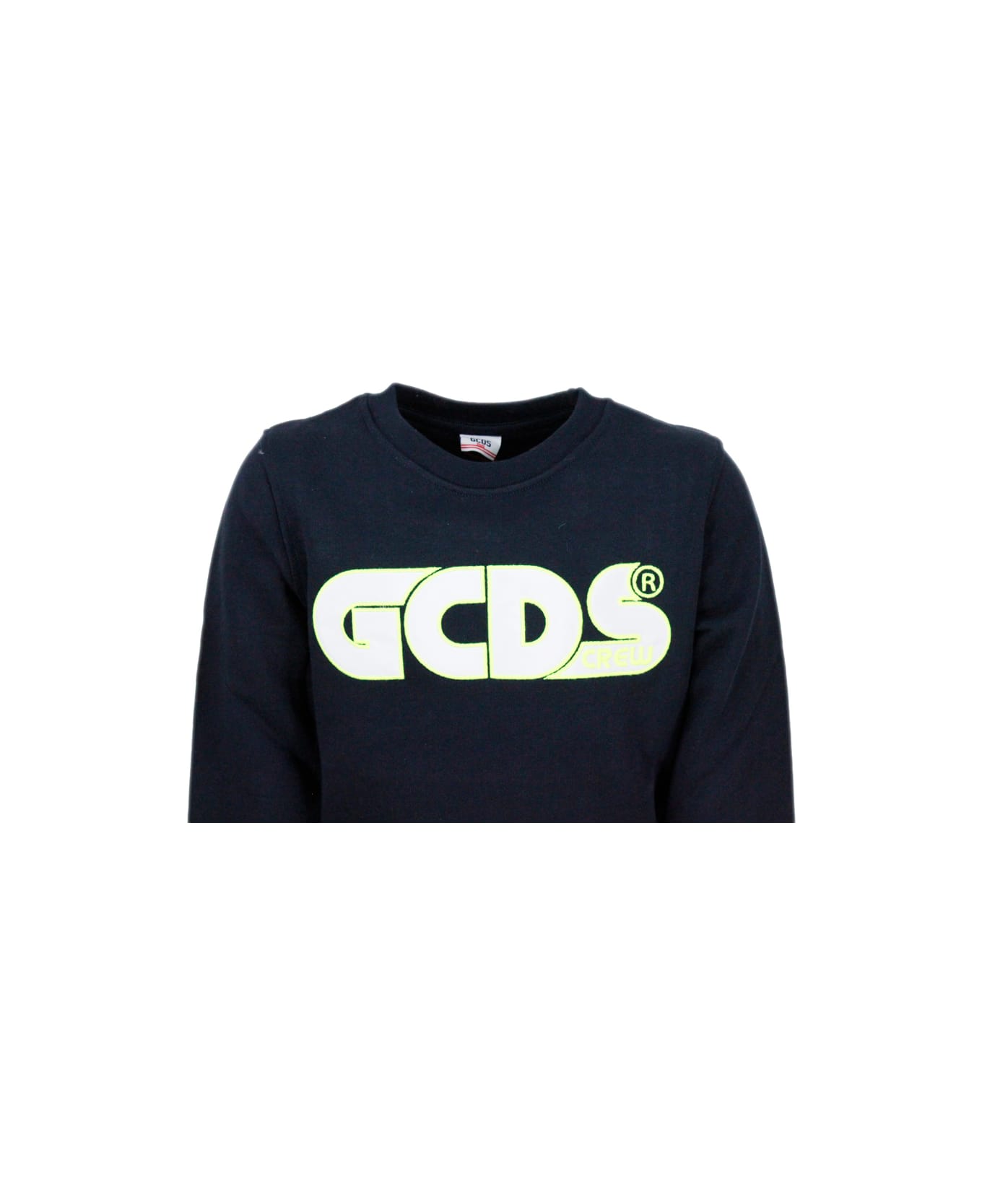 GCDS Crewneck Sweatshirt With Writing With Fluorescent Profiles - Blu ニットウェア＆スウェットシャツ