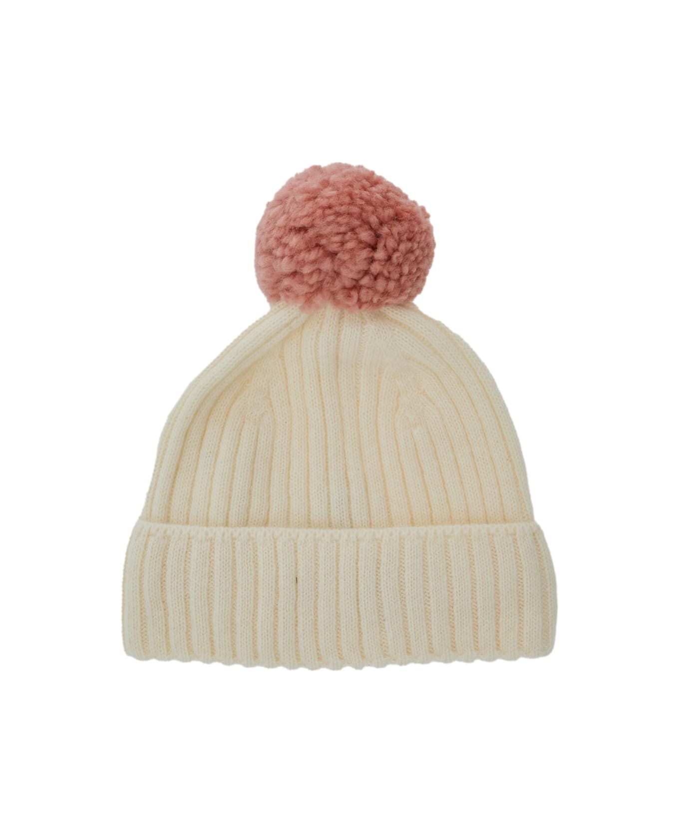 Helen Kaminski 'tiana' White Beanie With Pompom And Logo Plaque On The Front In Wool And Cashmere Blend Woman - White