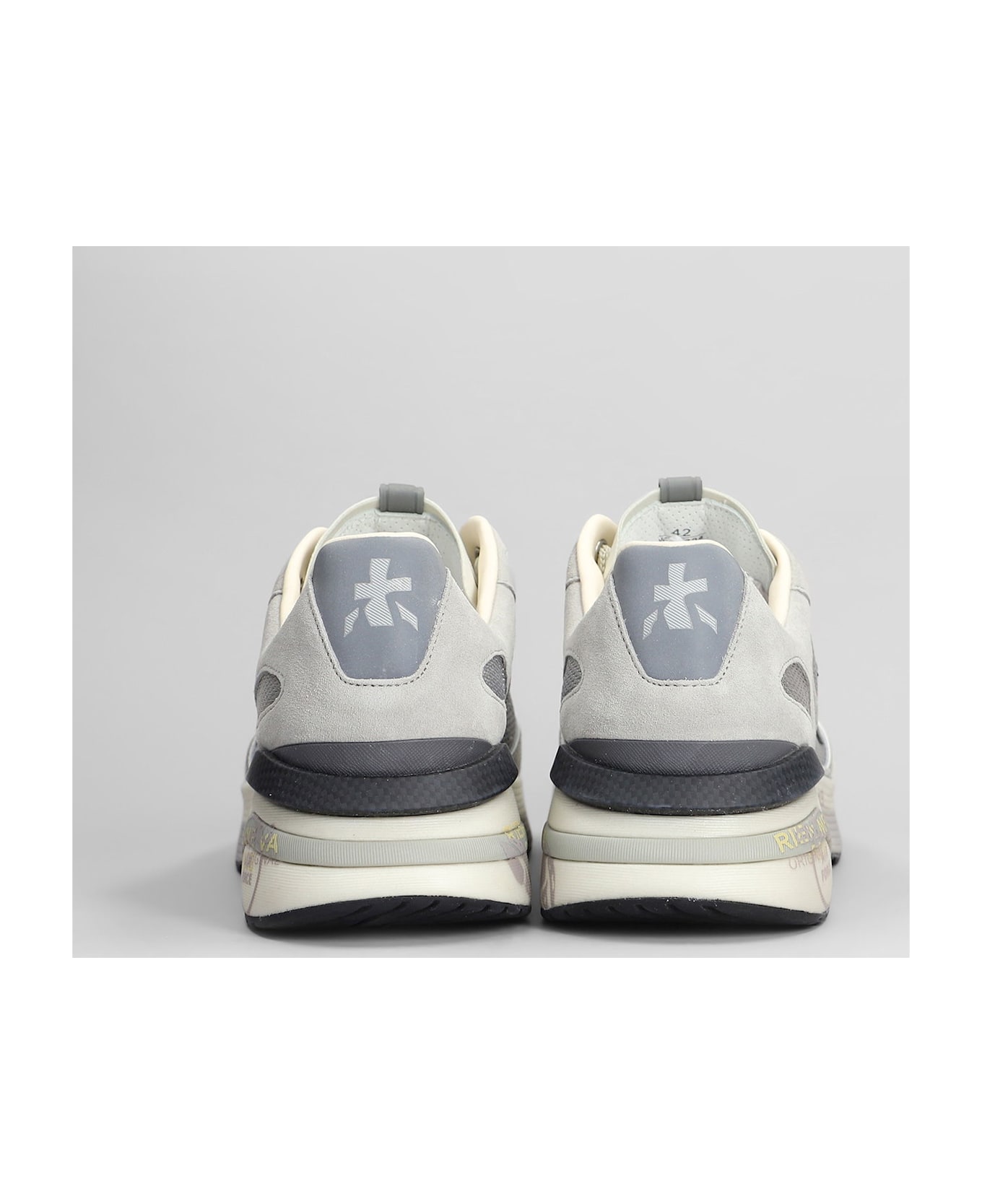 Premiata Moerun Sneakers In Grey Suede And Fabric - grey