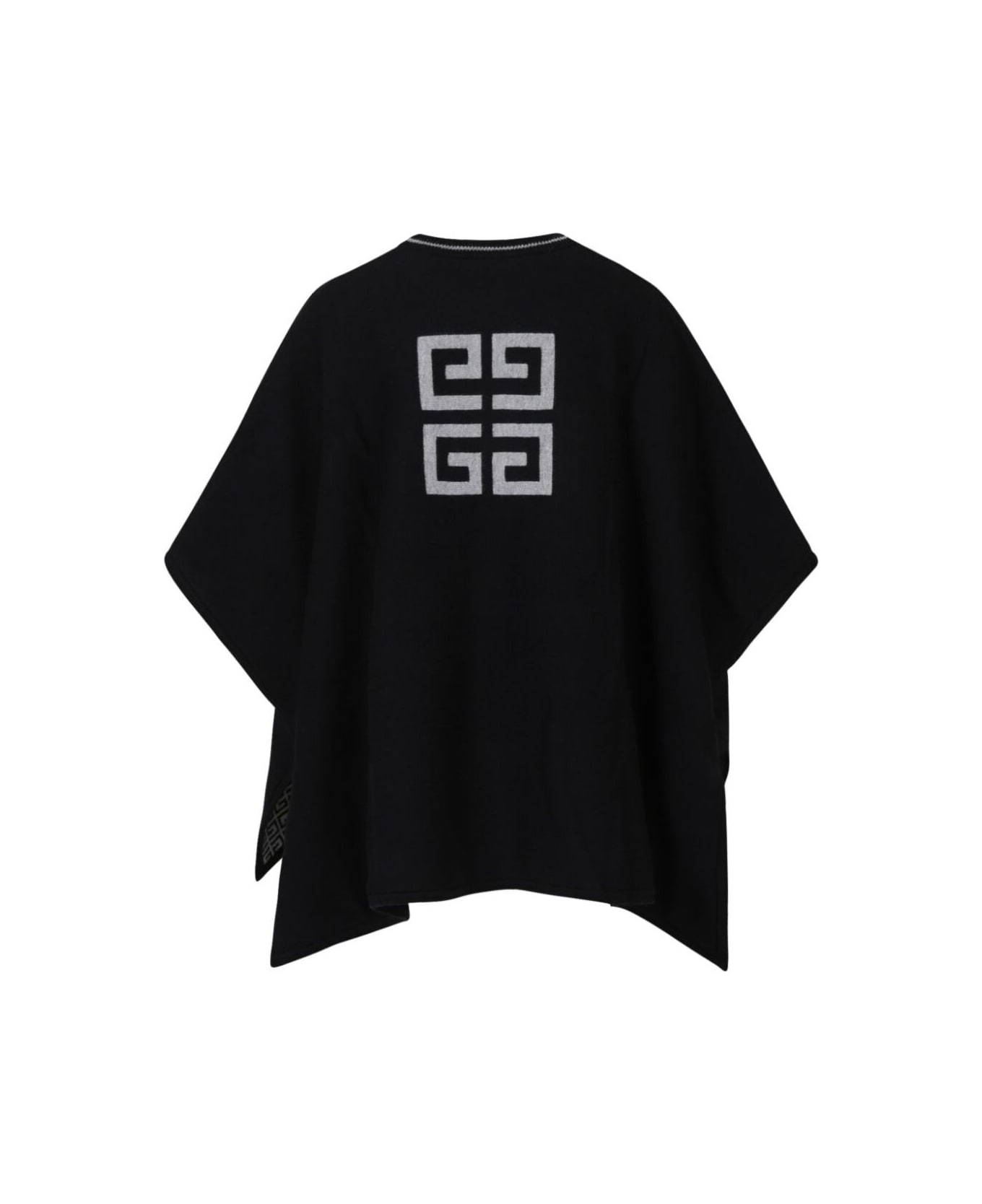 Givenchy Black Cape With Logo Lettering And 4g In Cotton And Cashmere Girl - Black