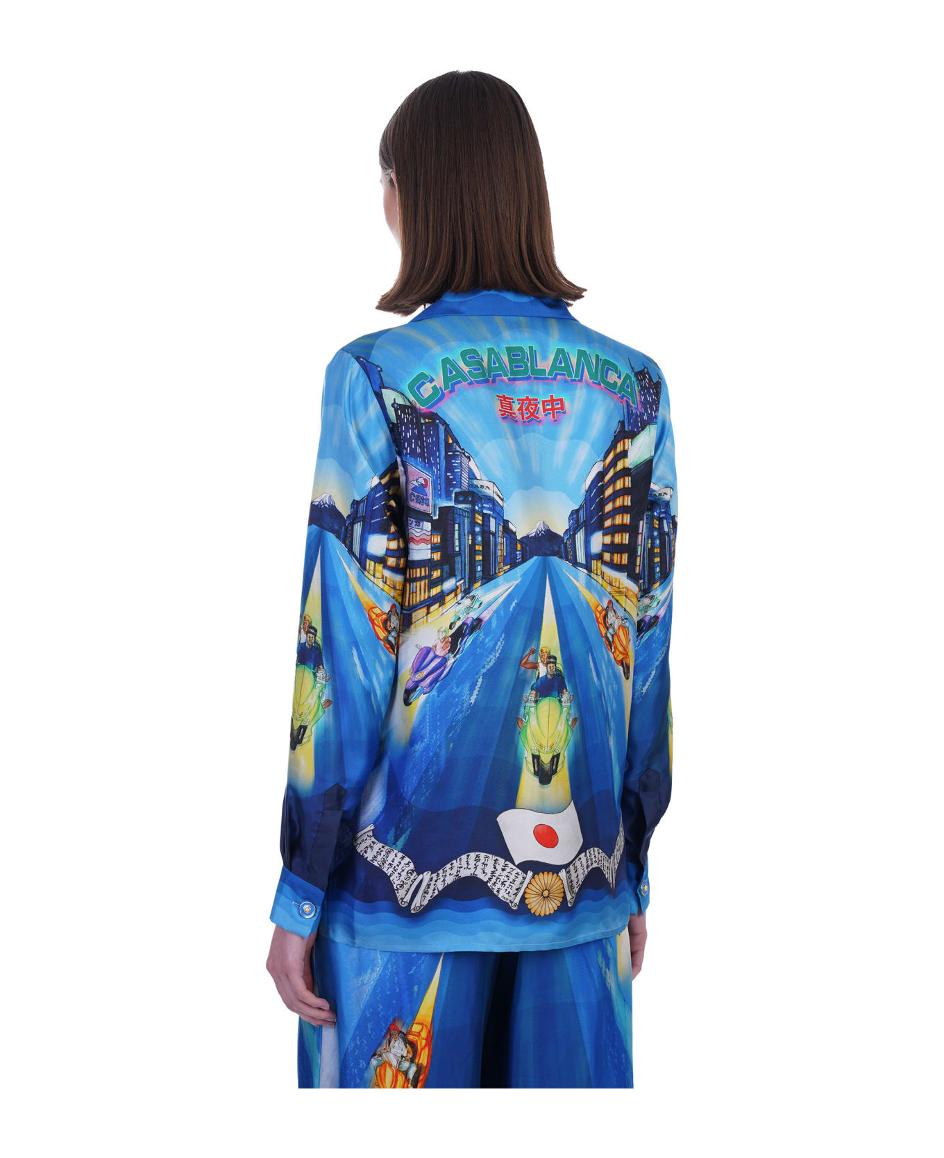 Casablanca Shirt In Blue Silk - blue