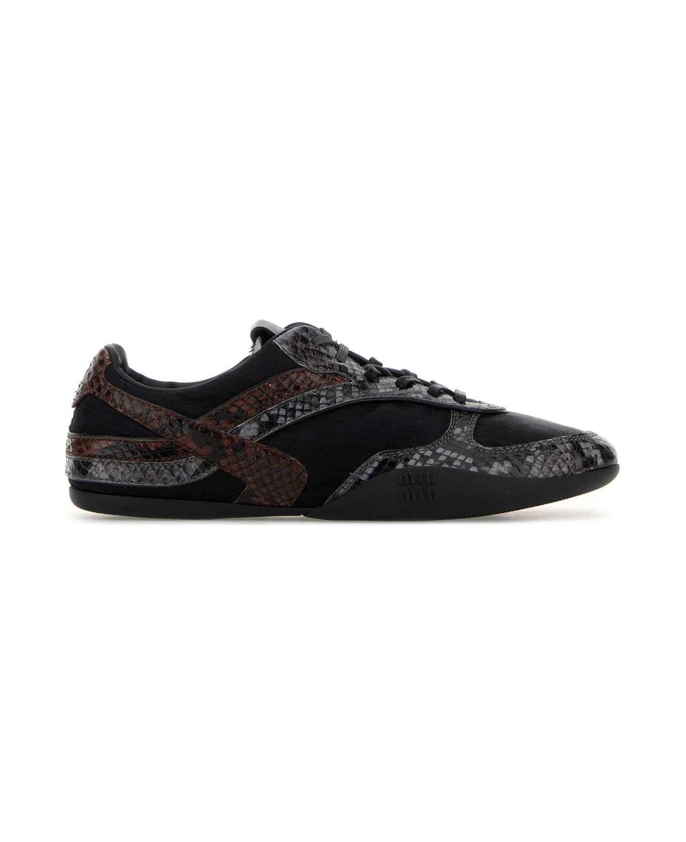 Miu Miu Multicolor Fabric And Leather Sneakers - NERO+ARDESIA