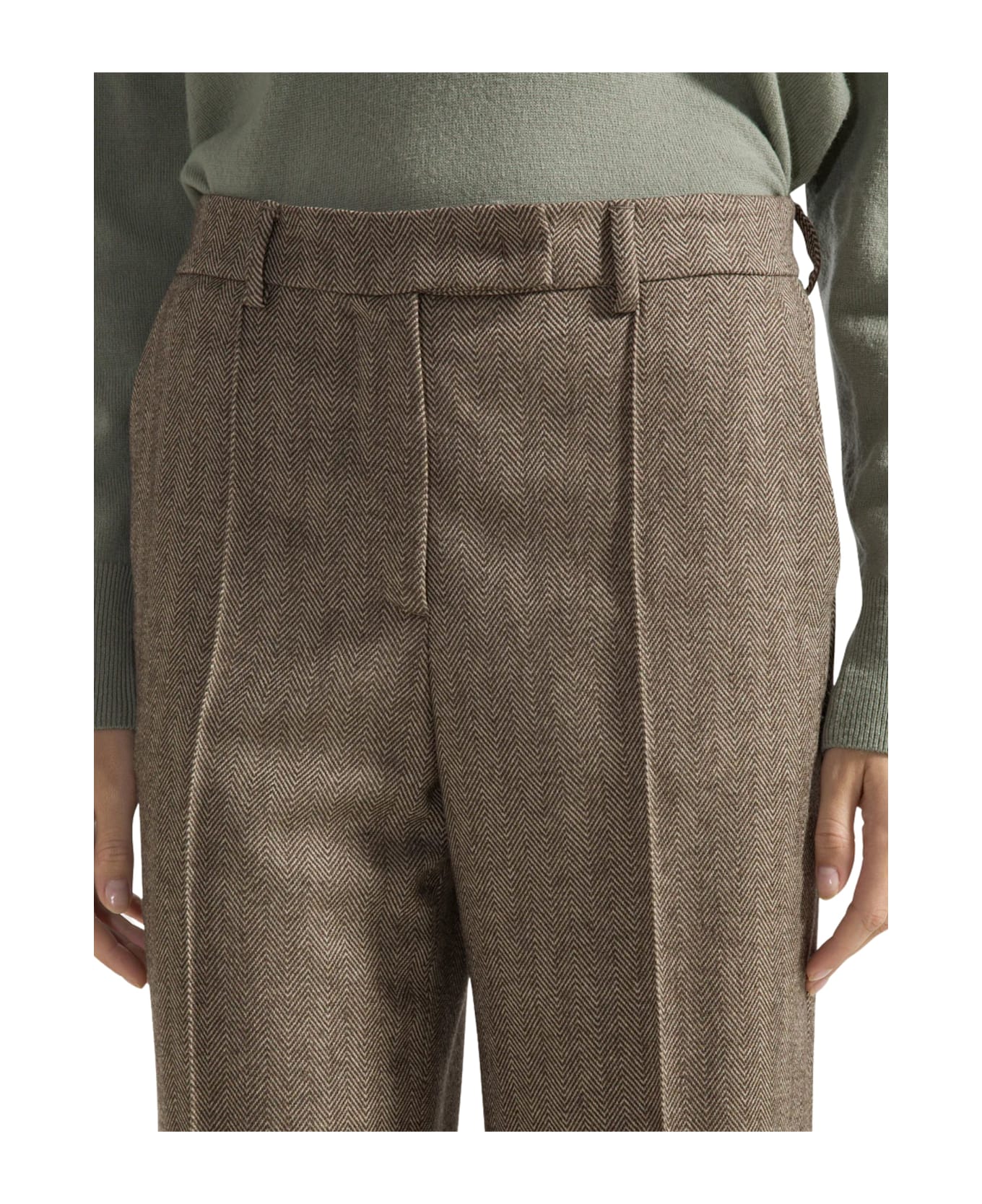 Seventy Herringbone Straight Leg Trousers - Brown