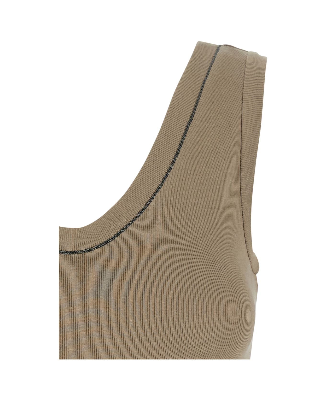 Brunello Cucinelli Grey Sleveless Top With Round Neck And Monile Detail On The Neck In Cotton Woman - Beige