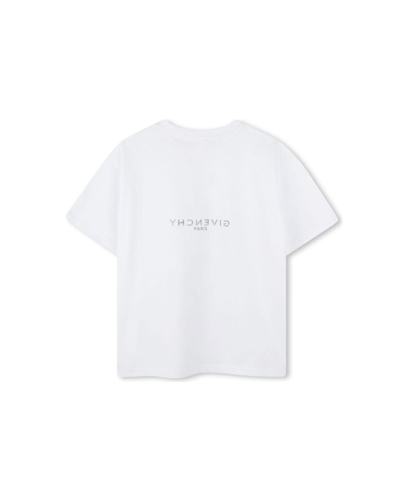 Givenchy White Crewneck T-shirt With Maxi Logo Print On The Front And Logo Lettering On The Rear In Cotton Boy - White