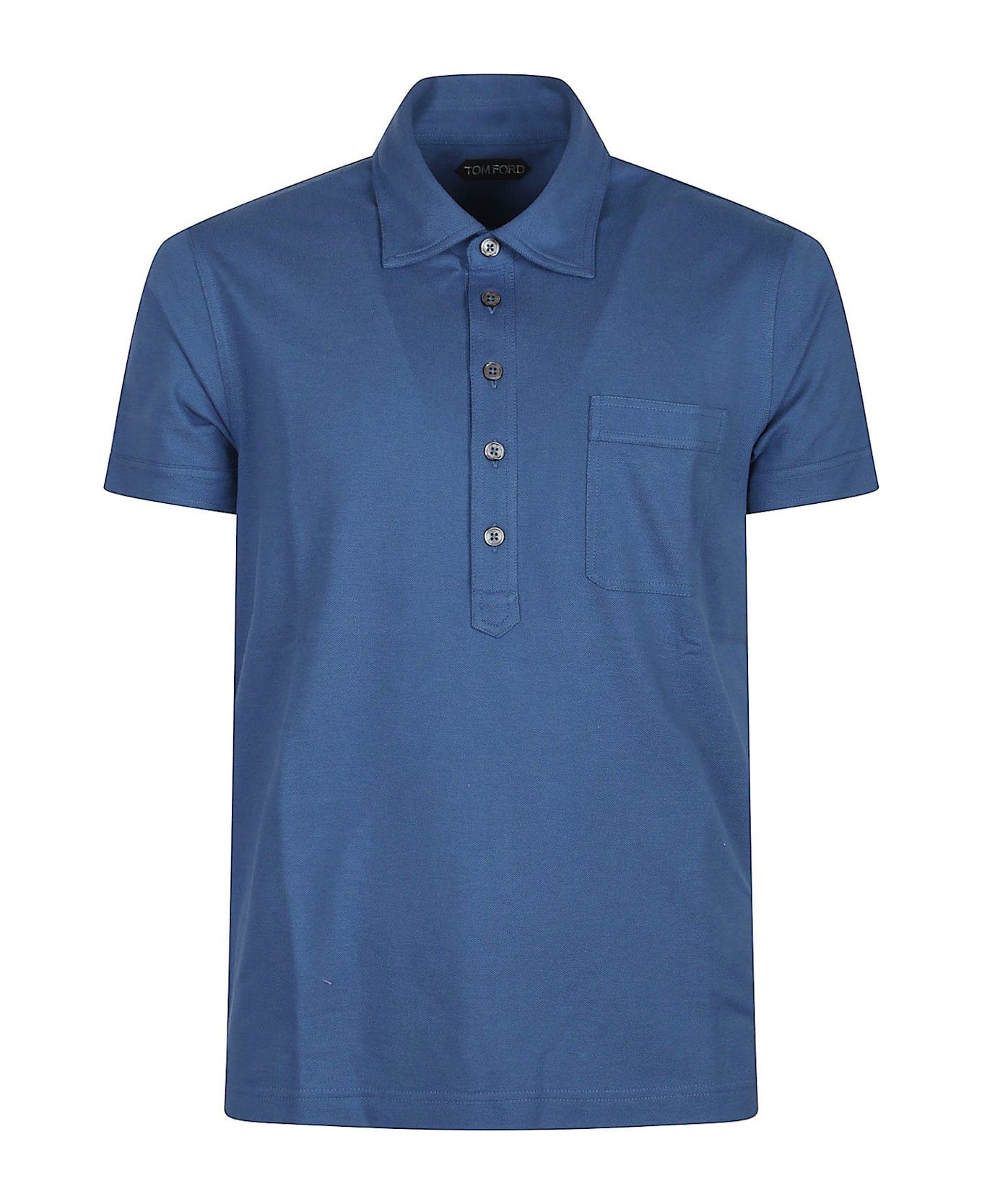 Tom Ford Piquet Polo Shirt - Denim  Blue