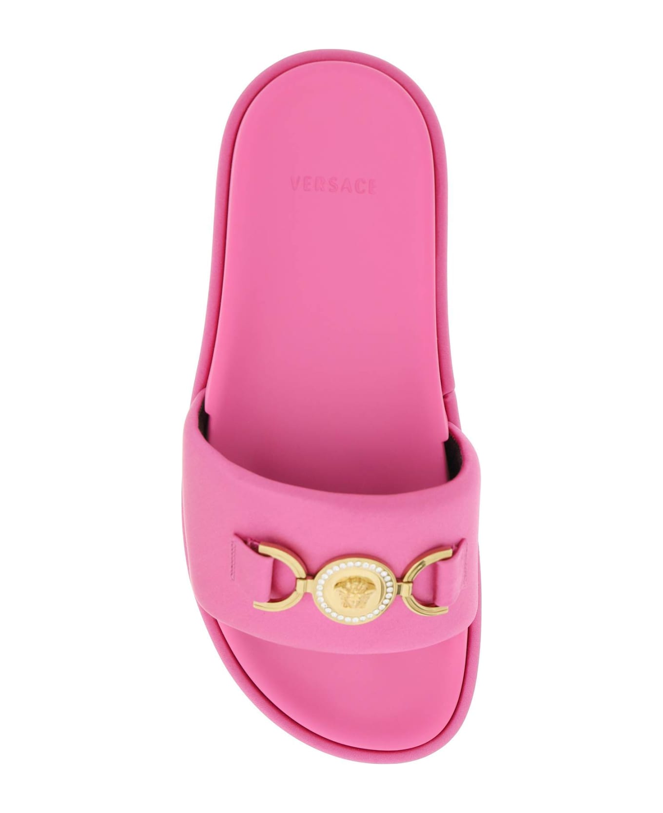 Versace Logoed Satin Platform Slides - Pink Paradise-oro Versace