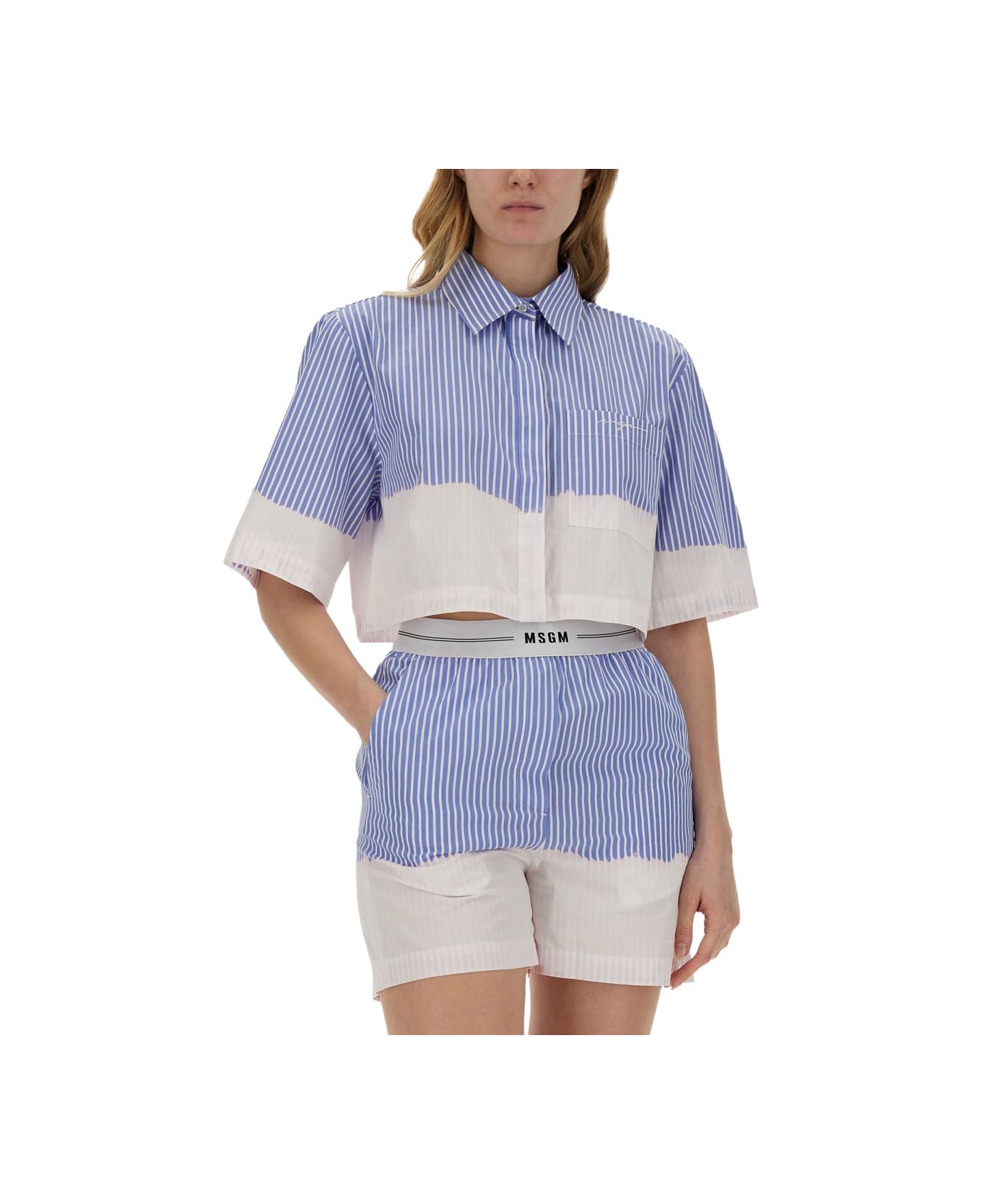 MSGM Shirt With Faded Treatment - BABY BLUE