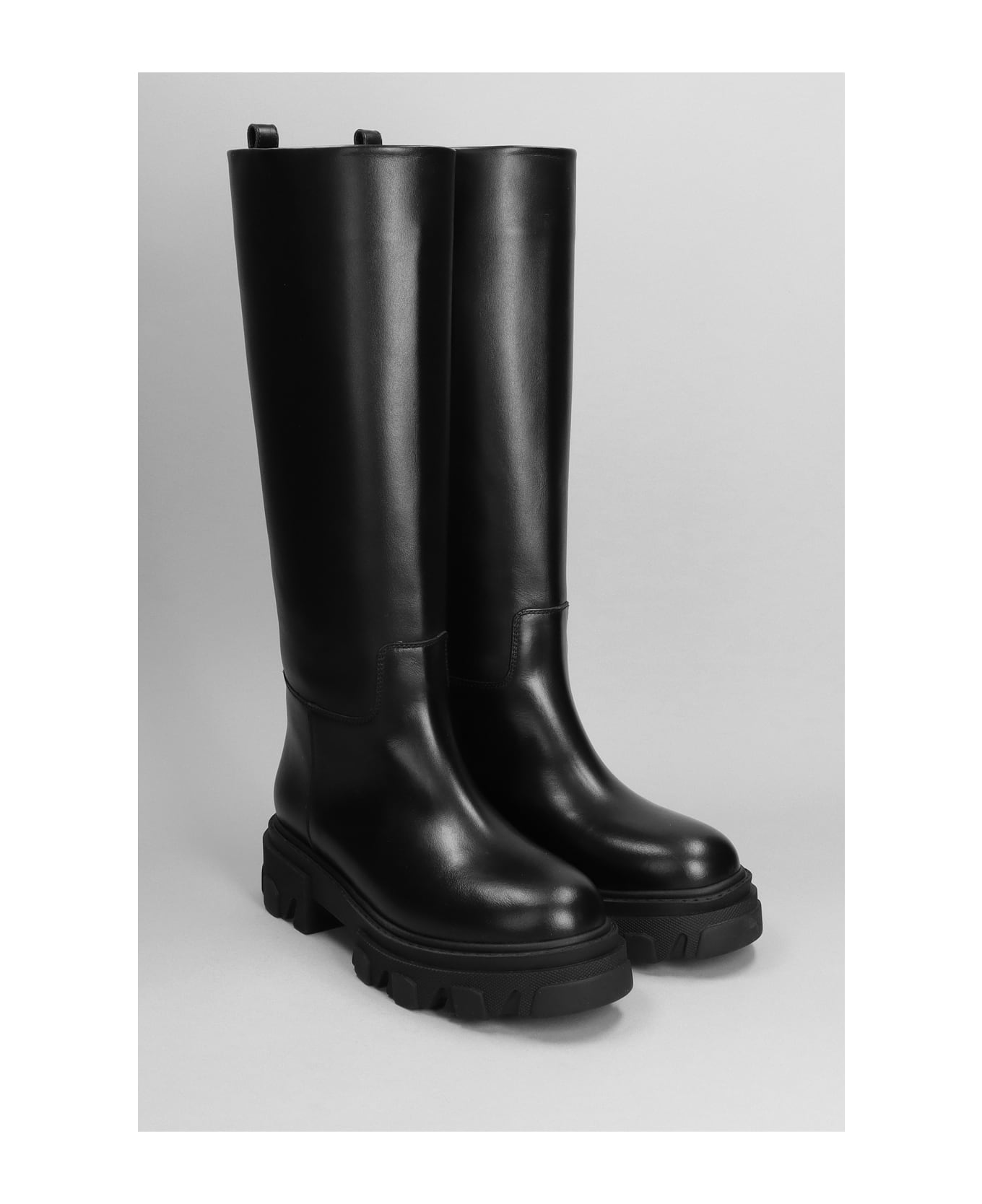 GIA BORGHINI Perni07 Low Heels Boots In Black Leather - black