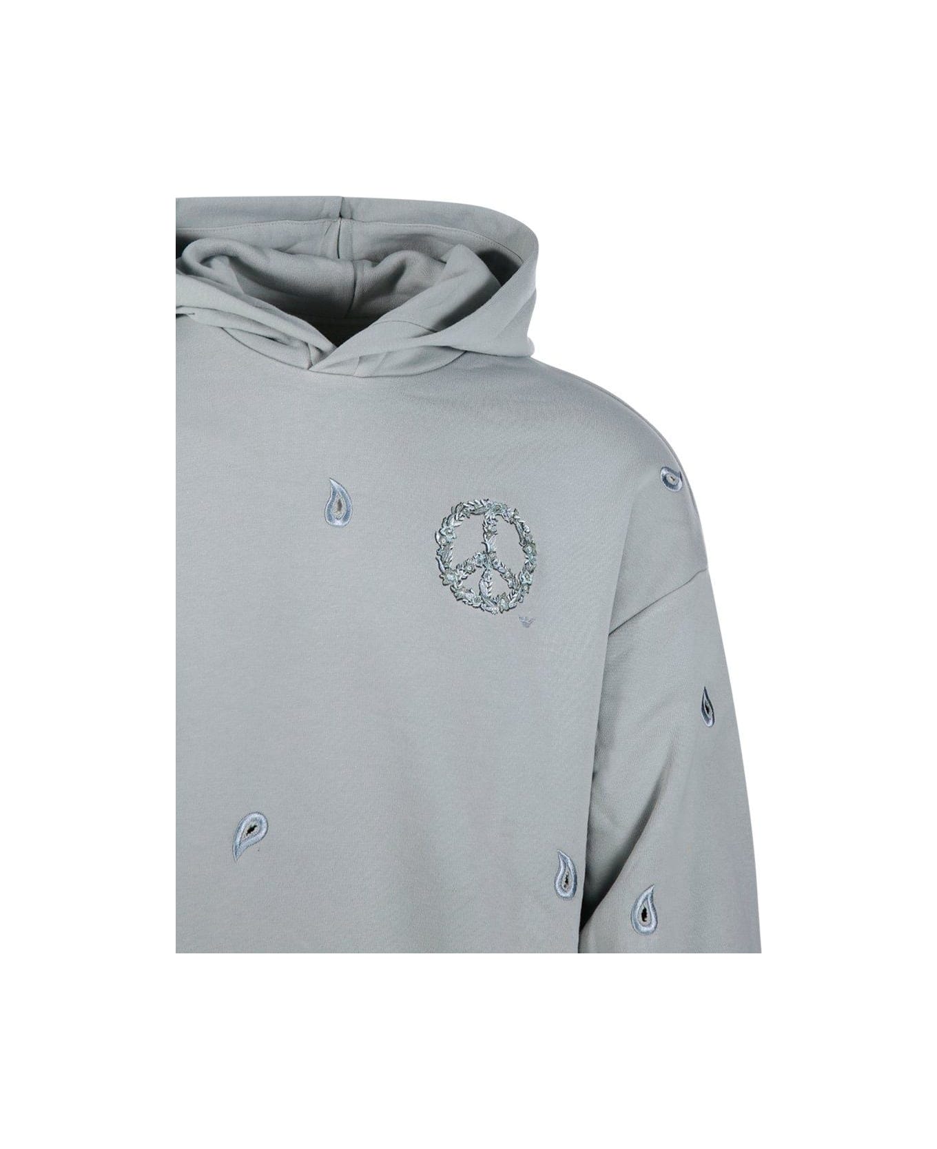 Emporio Armani Embroidered Drop-shoulder Hoodie - Clear Blue