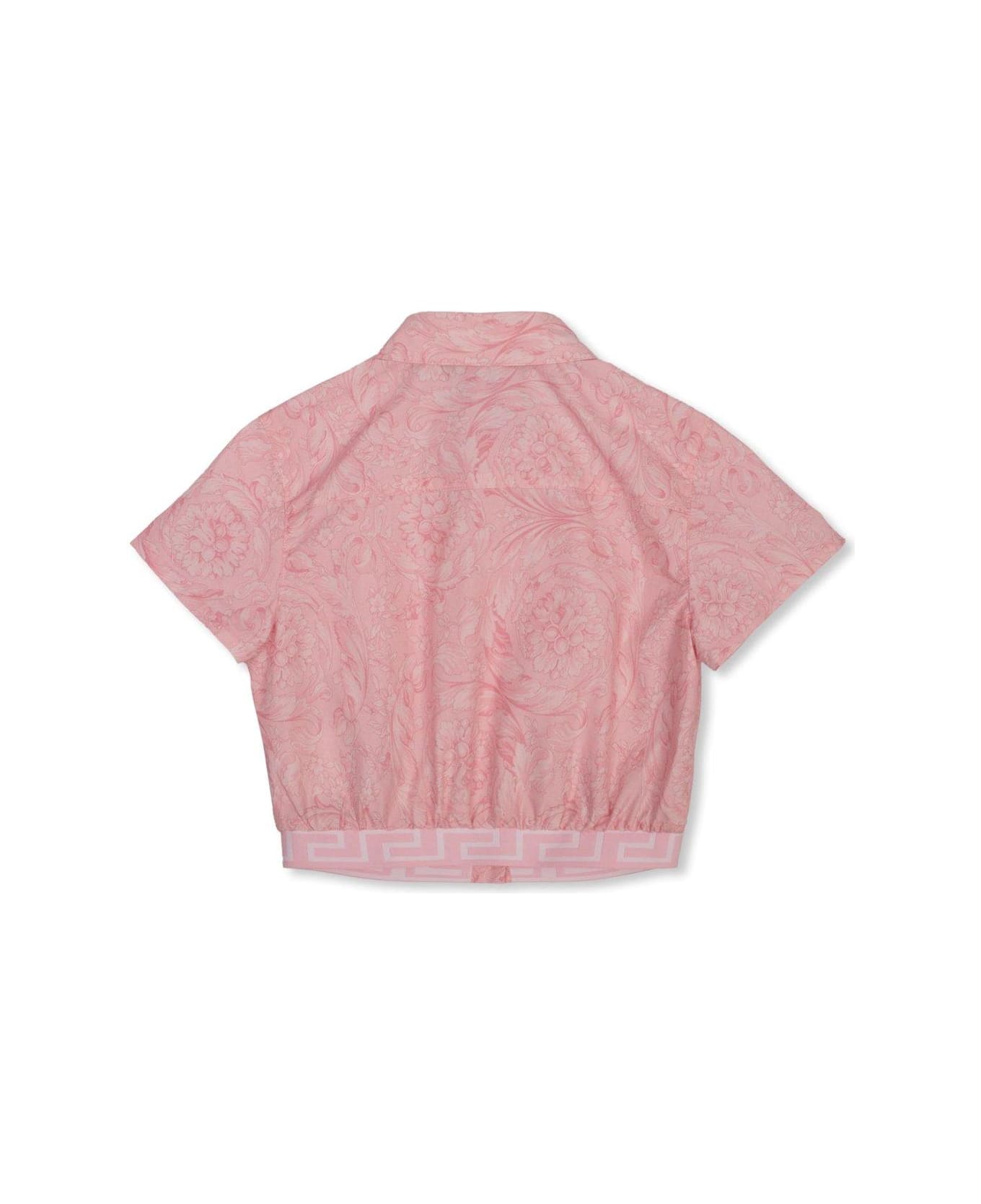 Versace Barocco Short-sleeved Cropped Shirt - Rosa