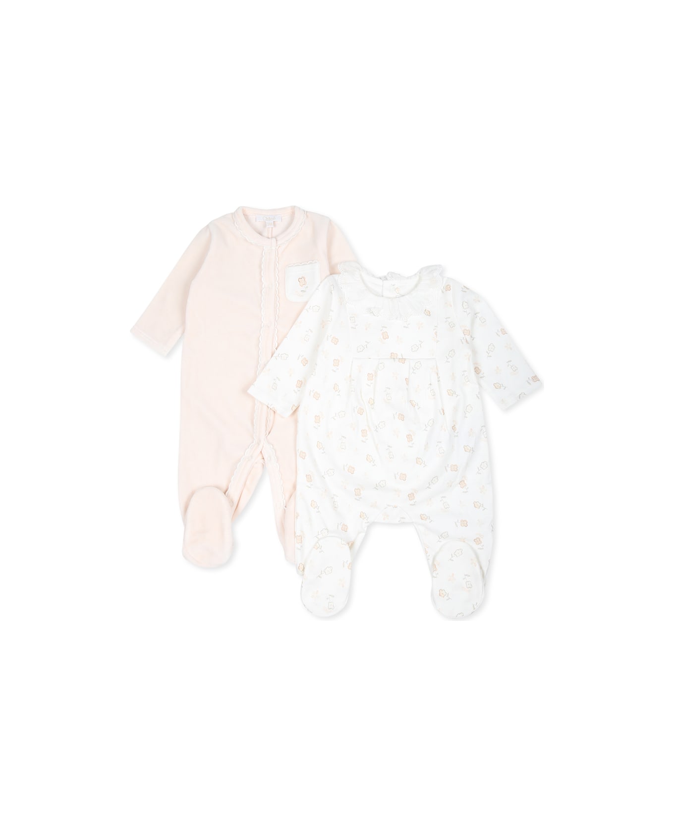 Chloé Multicolor Babygrow Set For Baby Girl With Logo And Flowers - Multicolor