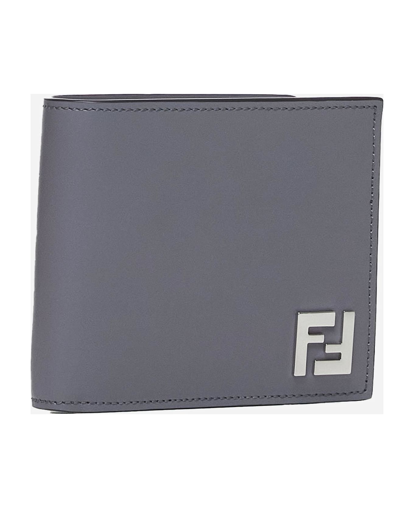 Fendi Logo-plaque Leather Bifold Wallet - Grey