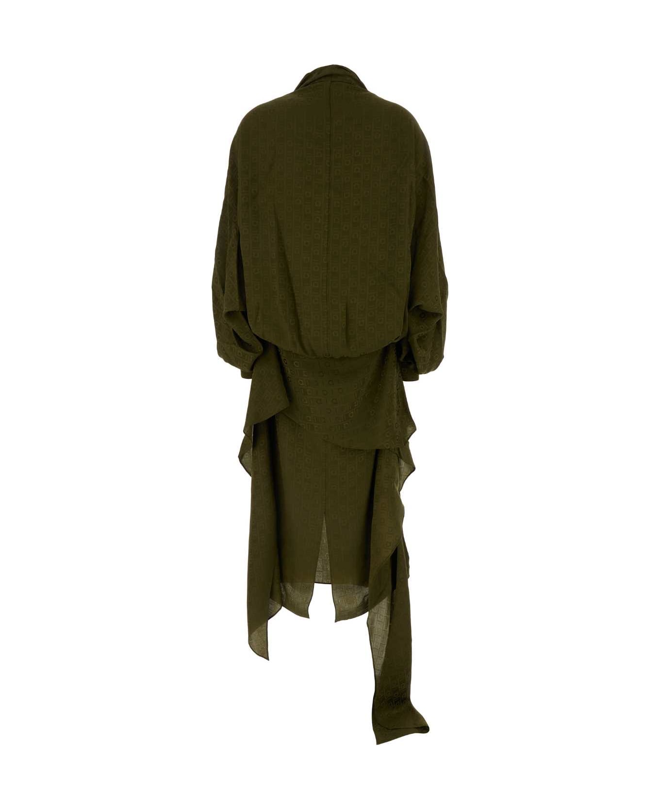Ferragamo Olive Green Silk Dress - OLIVE