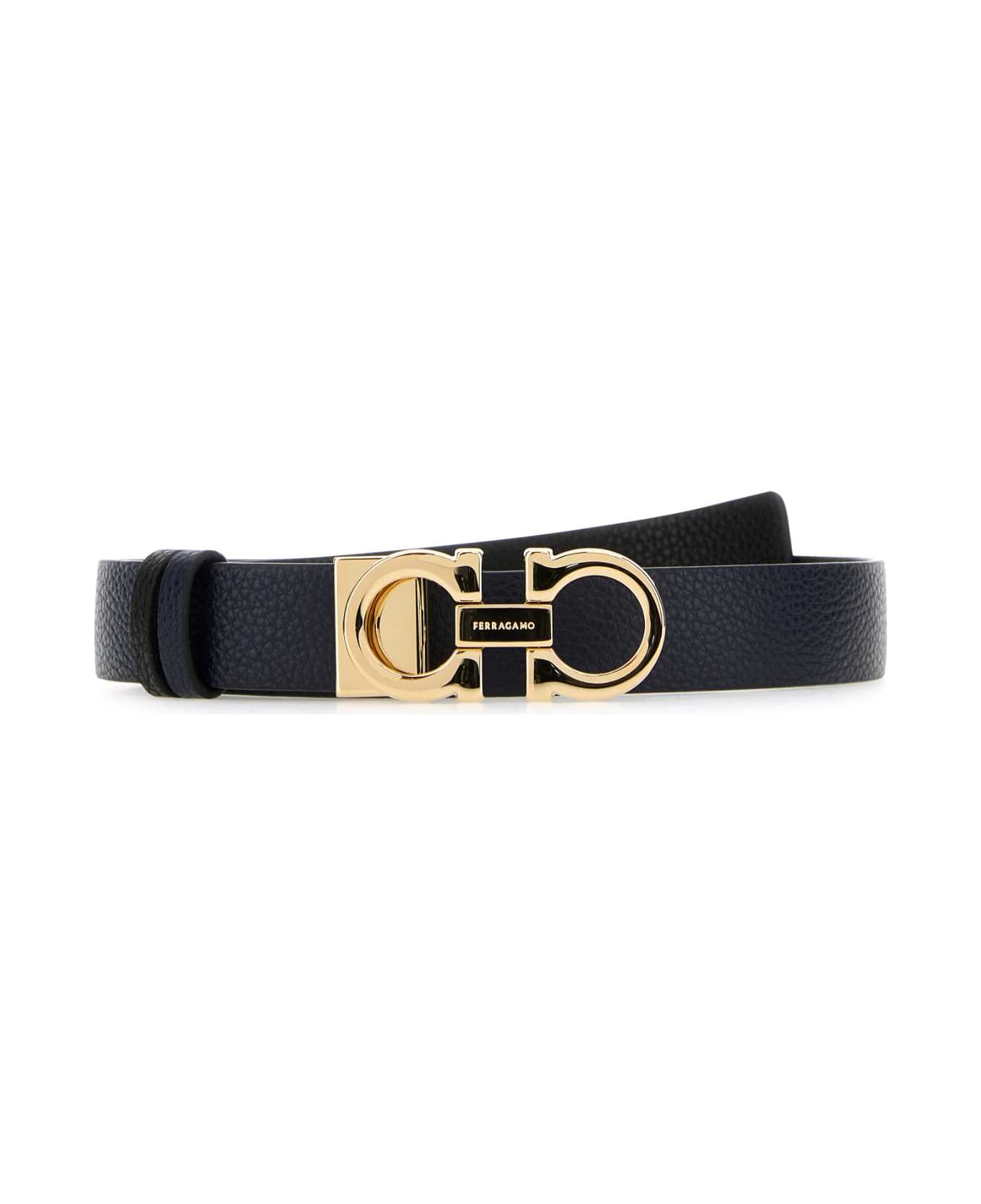 Ferragamo Midnight Blue Leather Reversible Belt - MIRTONERO